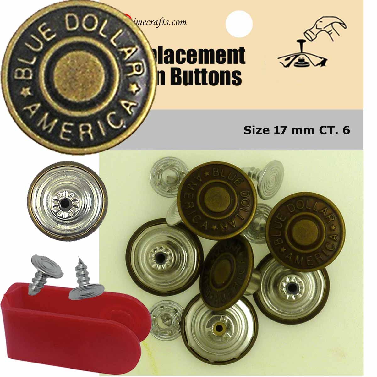 Jean Tack Buttons Kit with Tool - 17mm BDA Replacement Buttons for Levis & Denim Repair | Perfect for DIY Jeans Fixing, Tailoring, and Clothing Restoration