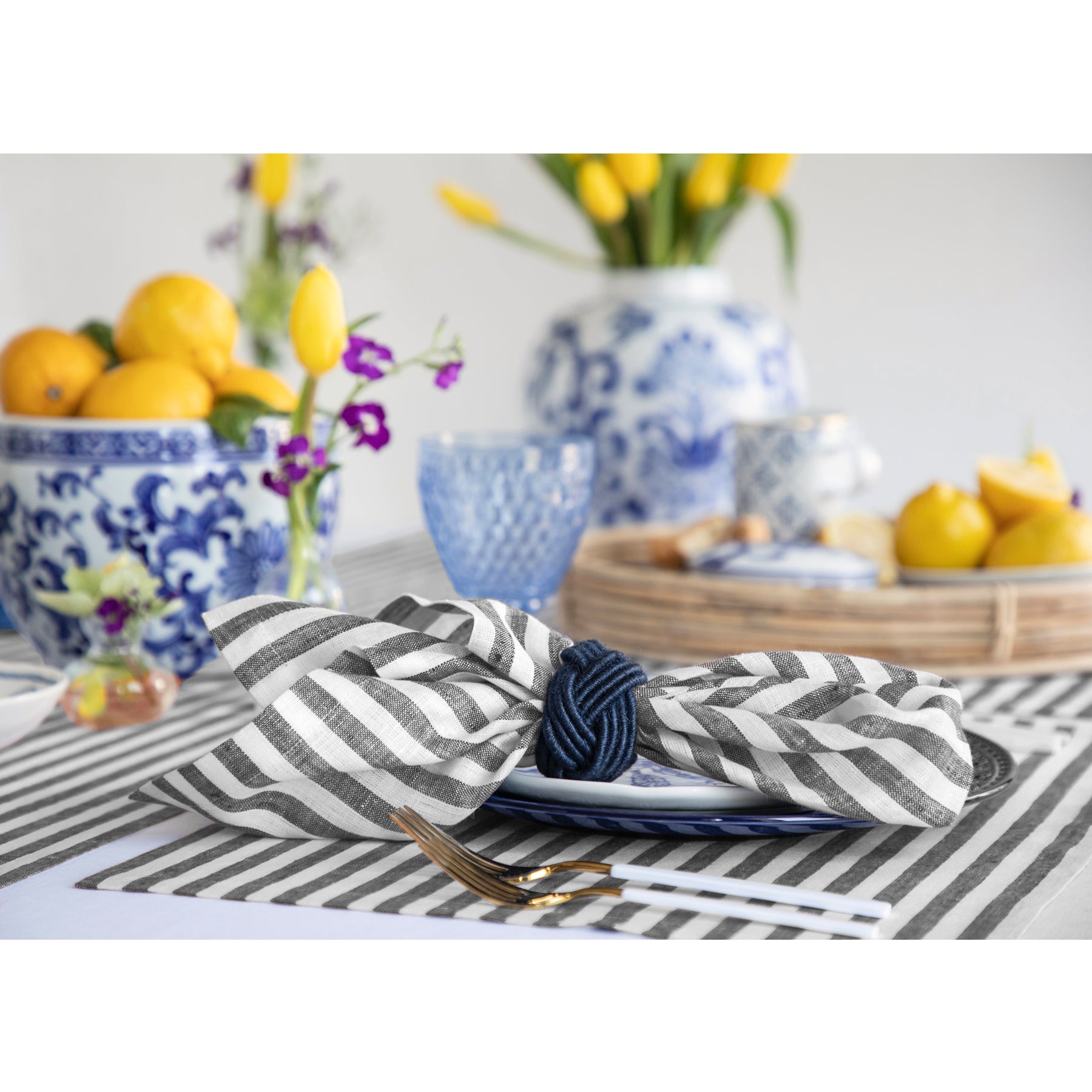 Amalfi Stripe Cotton Napkins Set of 12 - Premium Dinner Napkins for Formal Dining, Parties & Holiday Table Decor - Elegant Italian-Inspired Table Linens