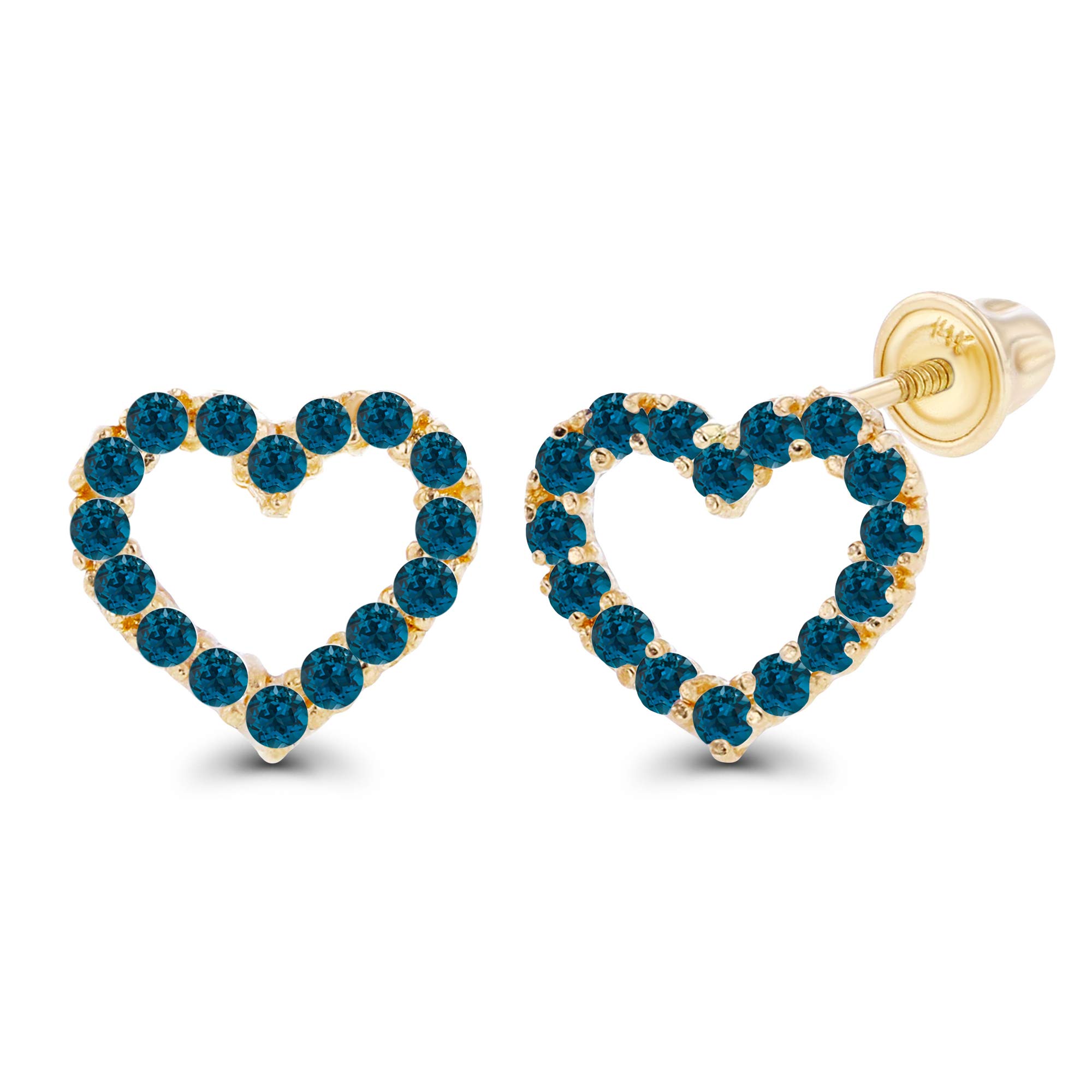 14K Solid Gold 7mm Open Heart Birthstone Stud Earrings for Women | Screw Back Closure | Natural Round Birthstone | Perfect for Valentine's Day, Anniversary & Birthday Gifts