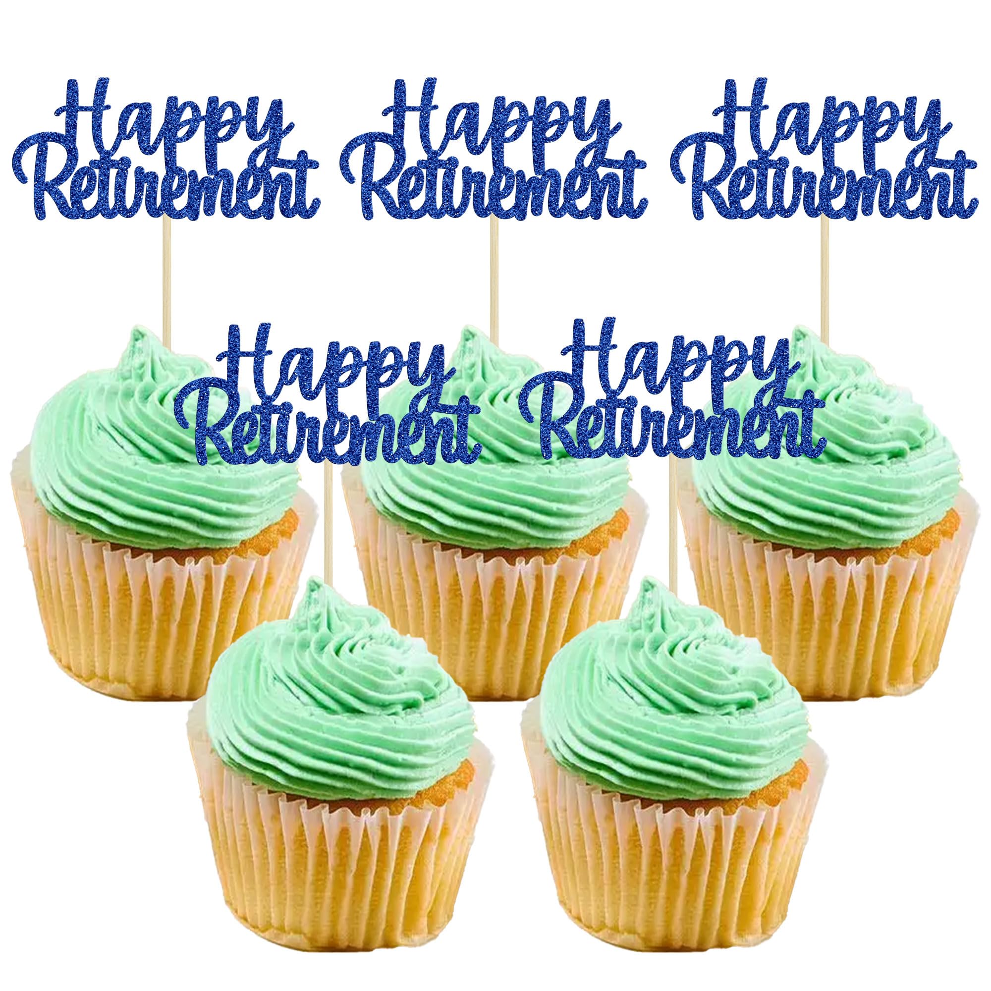 36 Pack Happy Retirement Cupcake Toppers - Blue Glitter Retired Cupcake Picks Decorations for Retirement Party, Birthday Cake Decor | Perfect for Retirement Celebrations, Office Farewell Parties & Themed Dessert Displays