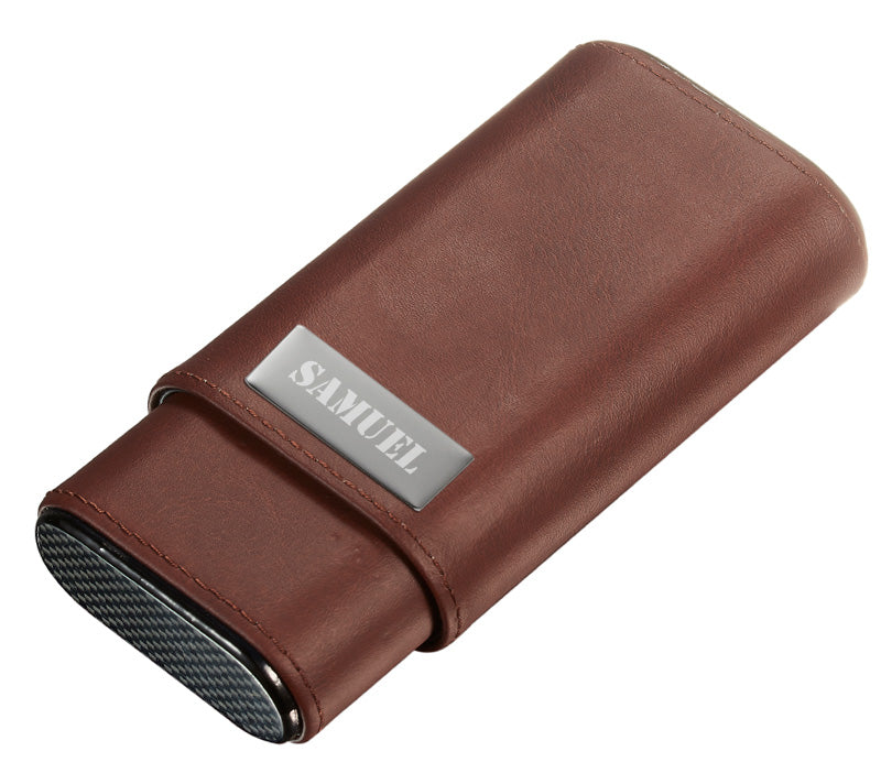 Premium Visol Burgos Brown Leather Cigar Case - Holds 3 Cigars | Travel & Gift Accessory for Cigar Lovers