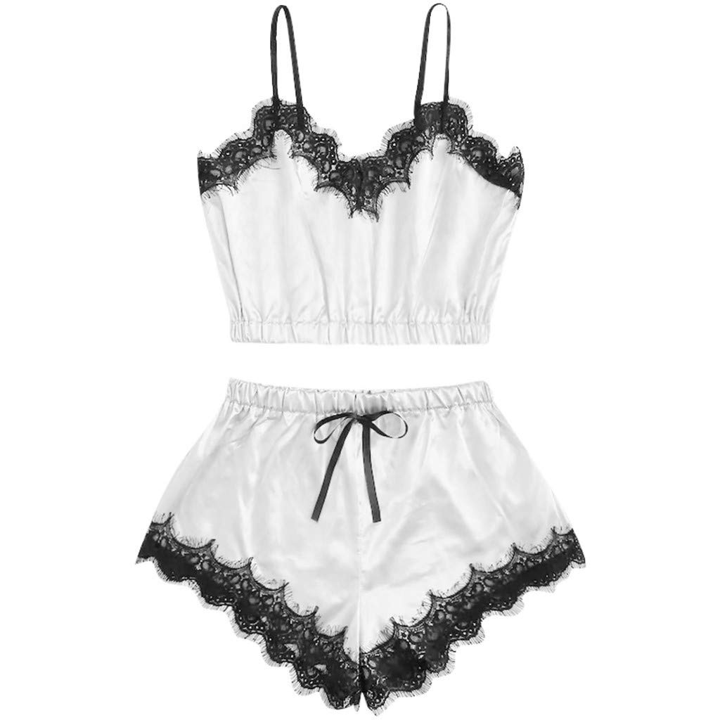 Sleeveless Satin Trim Sleepwear Set for Women - Valentine's Lingerie & Nightwear