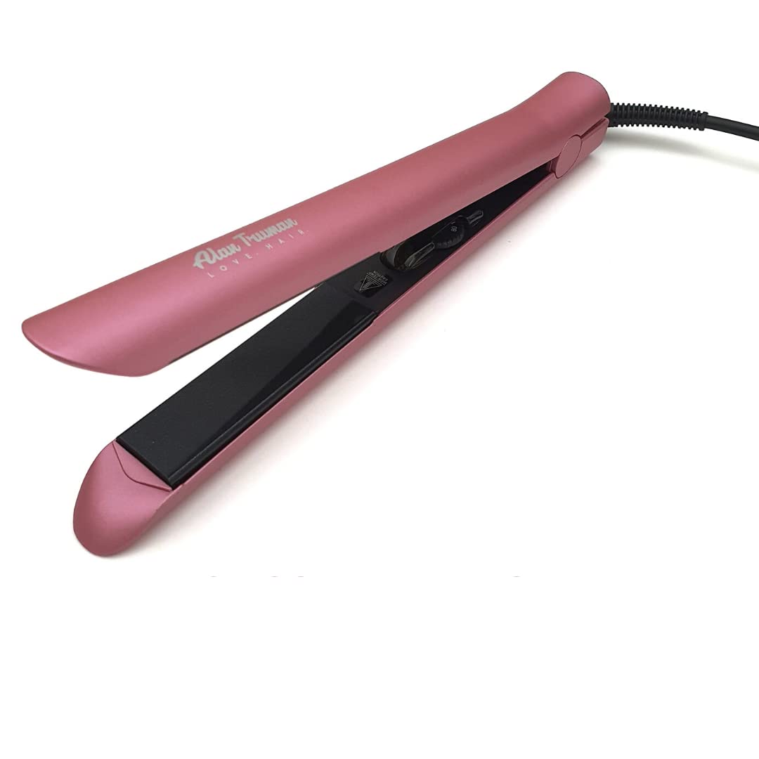 Alan Truman AT-104 Soft Pink Tourmaline Ceramic Hair Straightener - 1 Inch Flat Iron for Smooth & Shiny Hair - 450°F Adjustable Temperature - Perfect for Home Use, Travel & Salon Styling - Metallic Pink (500g)