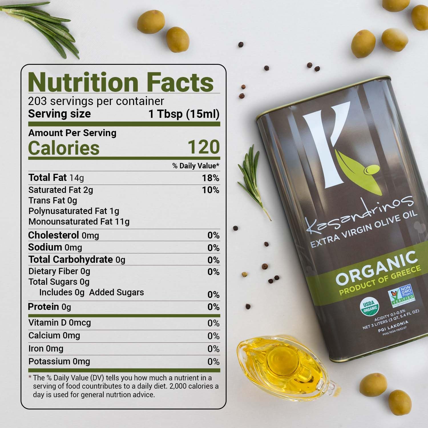 Kasandrinos Organic Extra Virgin Greek Olive Oil - 3 Liter (Pack of 2) | Cold Pressed, Unfiltered | Perfect for Cooking, Salad Dressing & Healthy Recipes