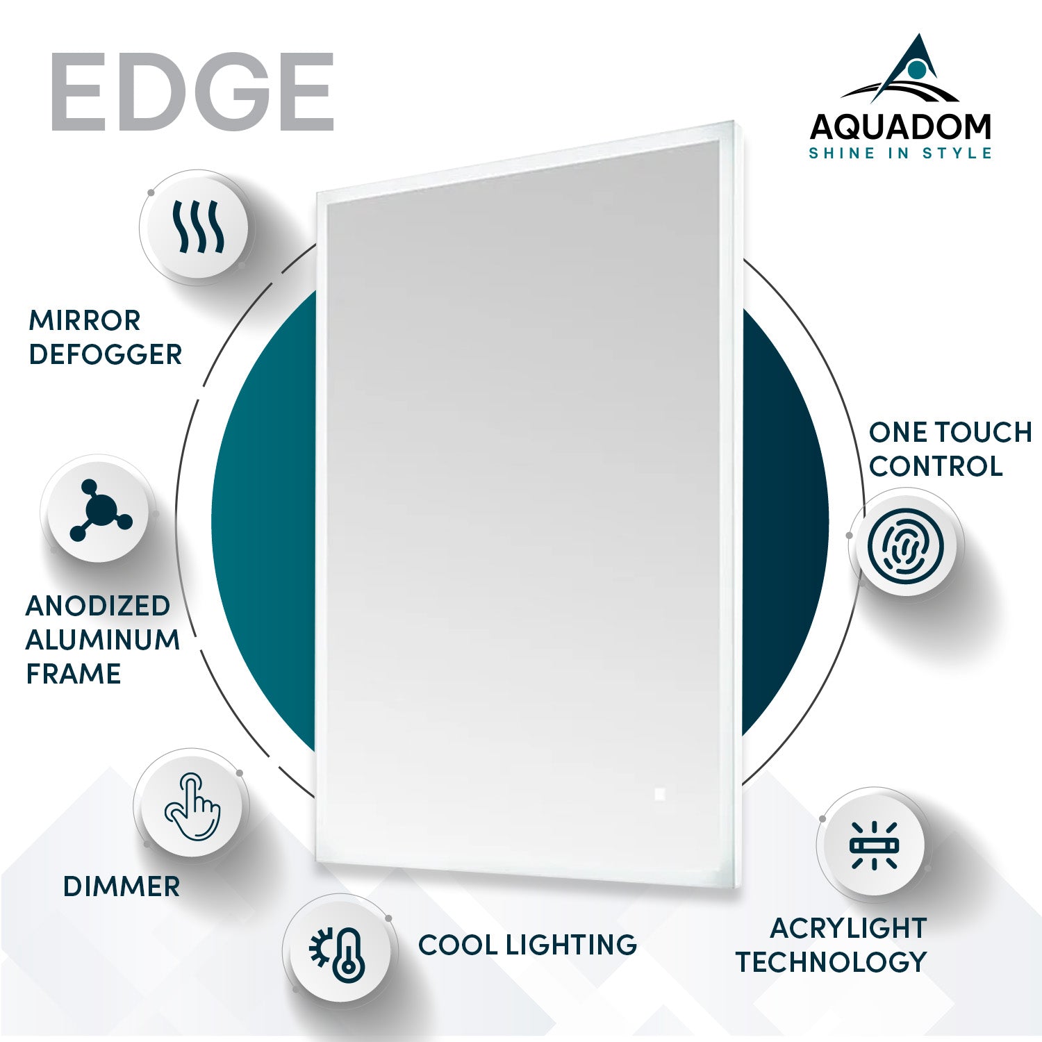 Aquadom Edge 40x32 Inch LED Lighted Bathroom Mirror with Anti-Fog - Modern Vanity Mirror for Makeup & Shaving - Perfect for Small Bathrooms & Bedrooms