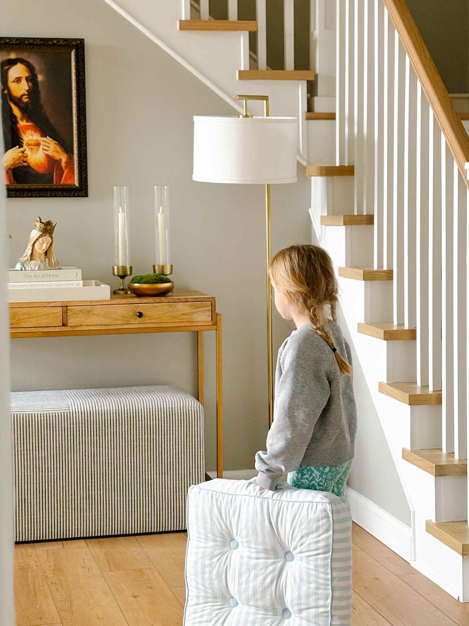 Kids Prayer Kneeler - Sky Blue Stripe Design for Comfortable Worship | Perfect for Church, Home & Sunday School Devotions