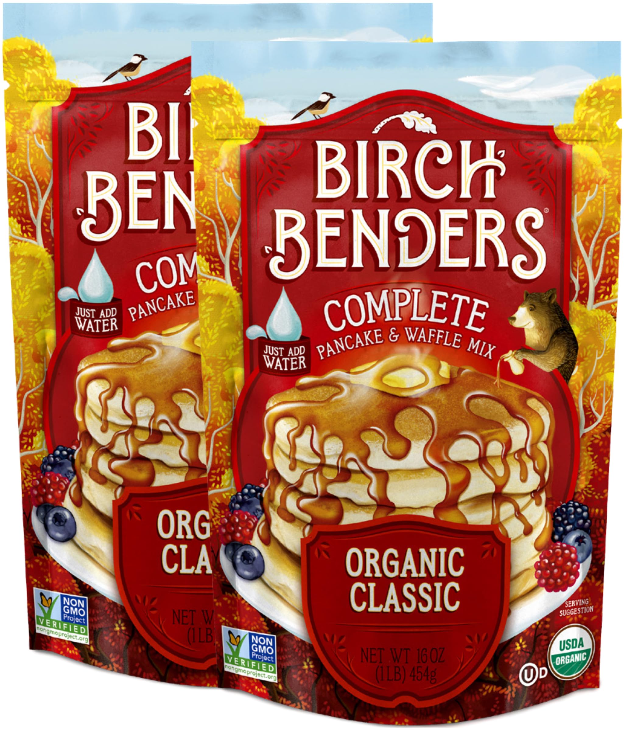 Birch Benders Organic Classic Pancake & Waffle Mix - 16oz (2 Pack) | Non-GMO, Keto-Friendly Breakfast Mix | Perfect for Family Brunch, Camping & Quick Morning Meals