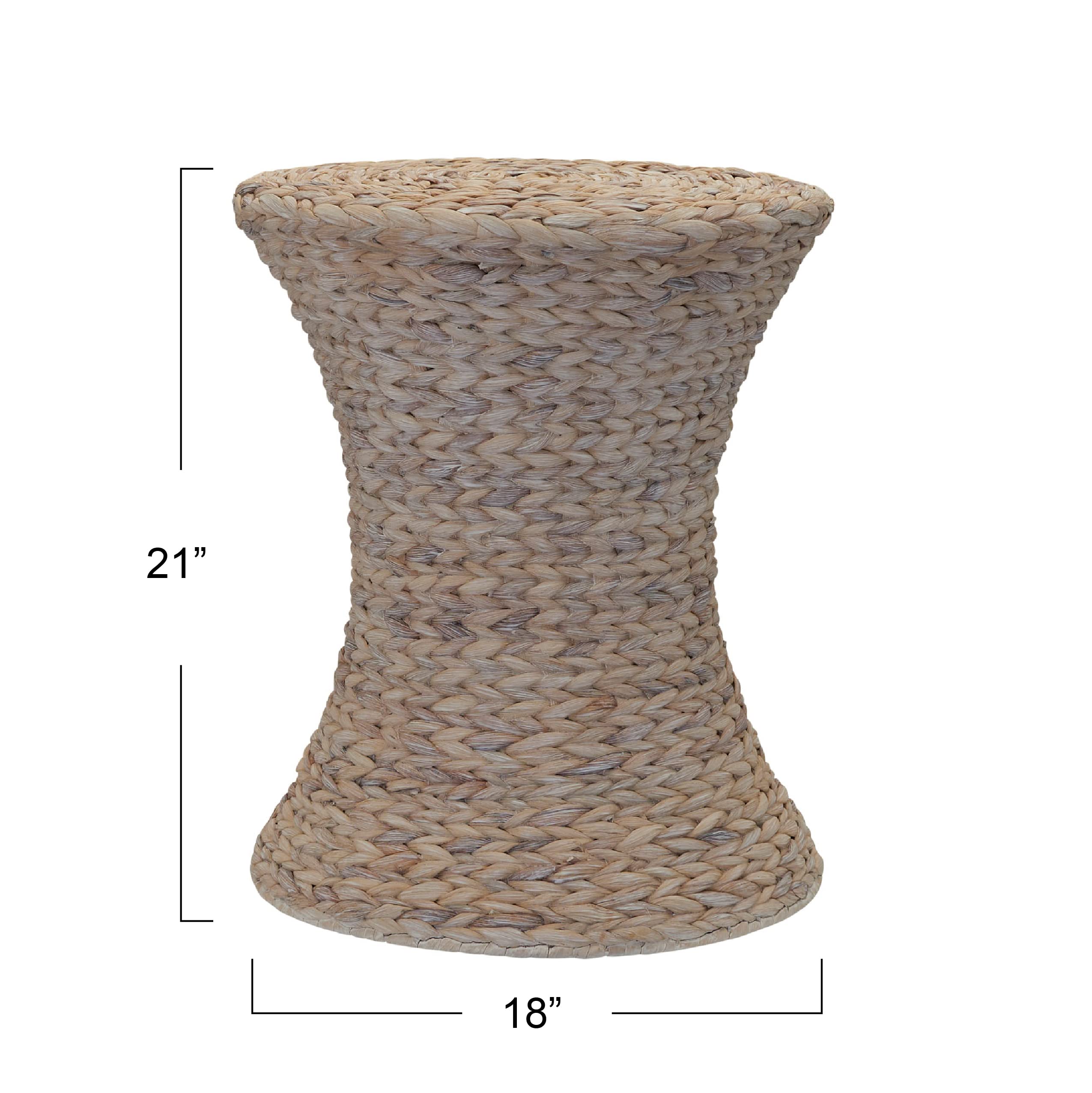 Handwoven Water Hyacinth Wicker Stool - Hourglass Shape White Wash Finish - Natural Boho Home Decor for Living Room, Bedroom & Patio