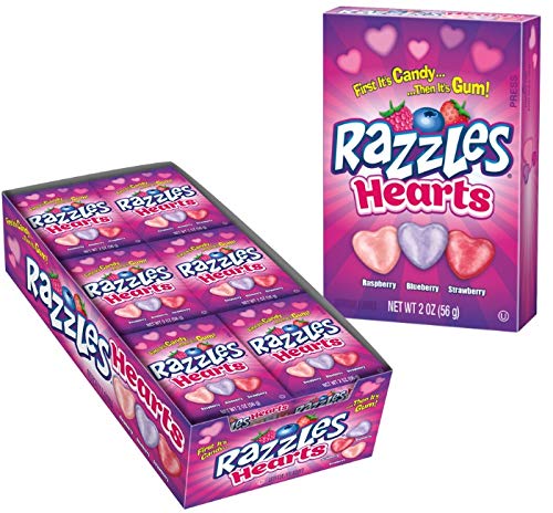 Concord Valentine Razzles Hearts Candy - 2 Ounce Box (24 Count) | Sweet Heart-Shaped Candies for Valentine's Day Gifts, Party Favors & Romantic Celebrations