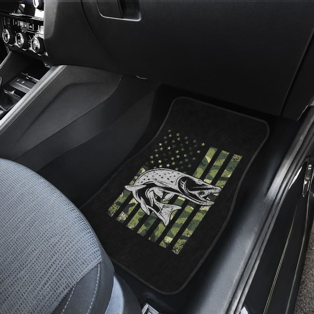 Custom Green American Flag Trout Fish Car Floor Mats - Durable & Non-Slip Auto Accessories for Trucks, SUVs & Sedans | Perfect for Patriotic Car Enthusiasts & Outdoor Lovers