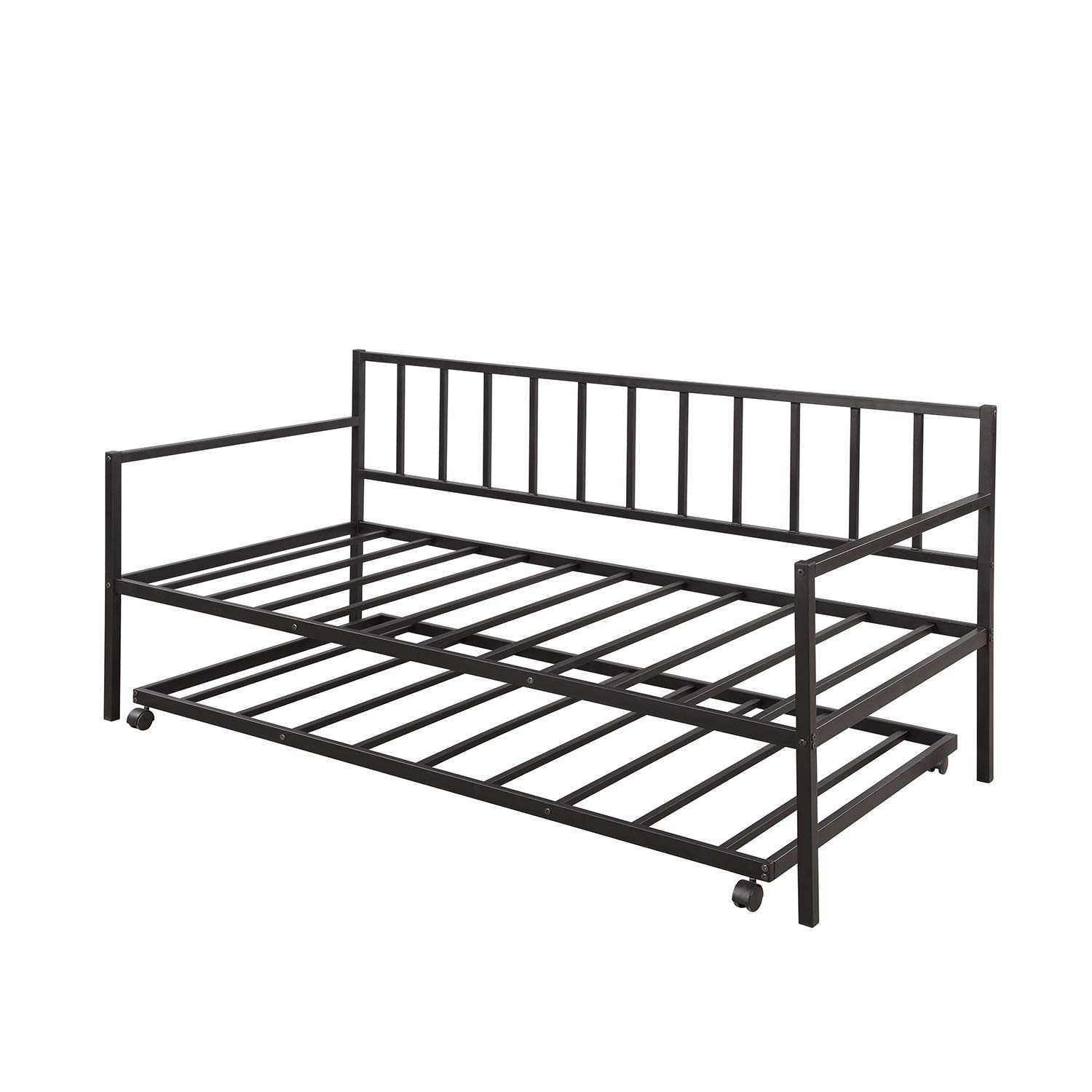 Twin Daybed with Trundle - Sturdy Metal Frame for Guest Room, Living Room & Small Spaces - Perfect for Sleepovers, Extra Seating & Space-Saving Solutions