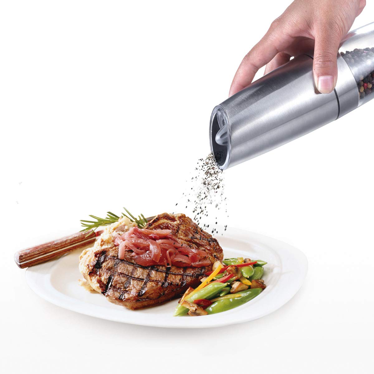 Haokaini Gravity Electric Salt and Pepper Grinder Set - Battery-Powered Automatic One-Hand Operation with Adjustable Coarseness | Perfect for Kitchen, Dining Table, and Outdoor Cooking