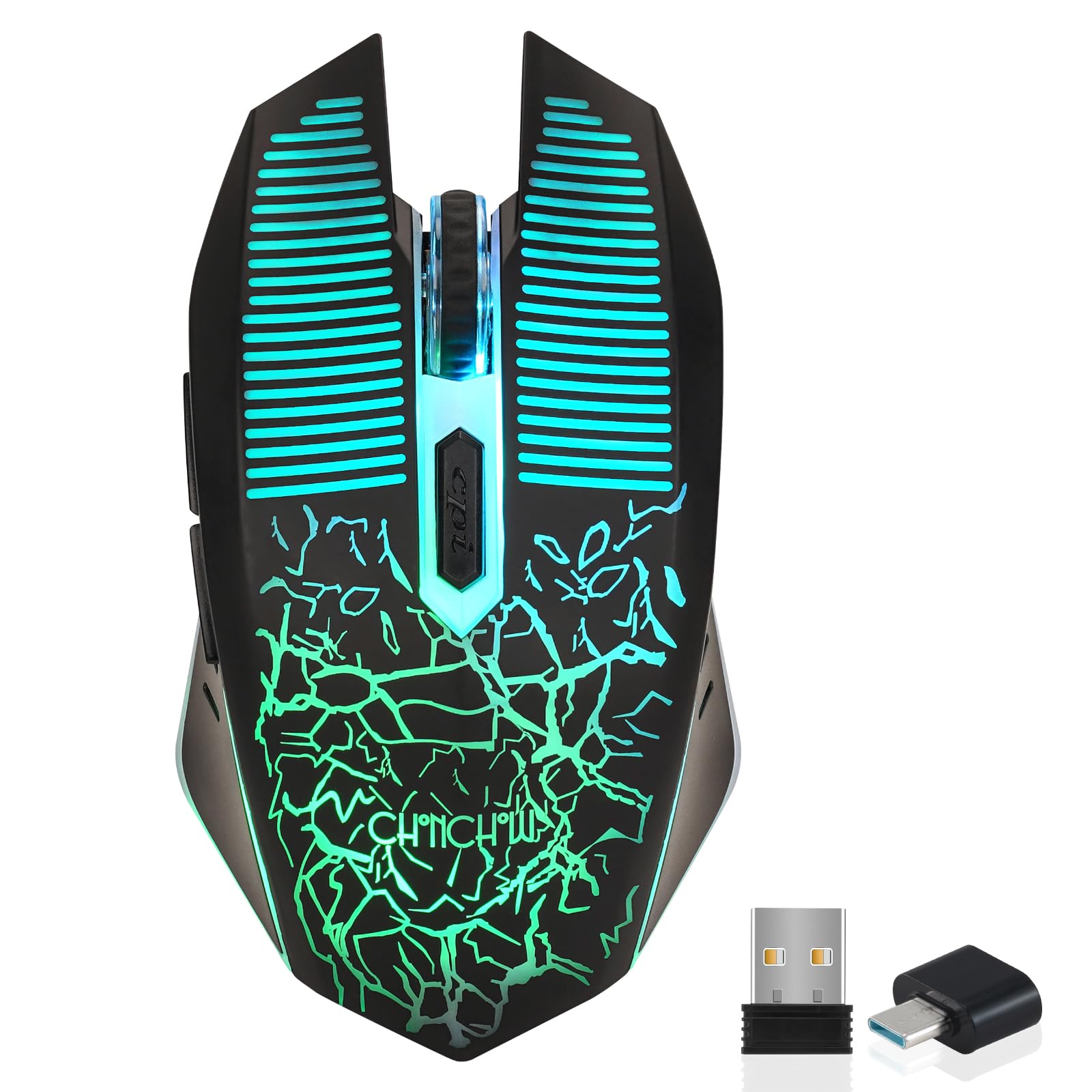 CHONCHOW Wireless Gaming Mouse - Rechargeable LED Backlit 2.4G USB Optical Mouse with 3600 DPI, Ergonomic Design for PC, Laptop, MacBook, iMac, PS4, PS5, Nintendo Switch & Xbox One | Portable High-Performance Cordless Mouse for Gaming, Office & Home Use (Black)