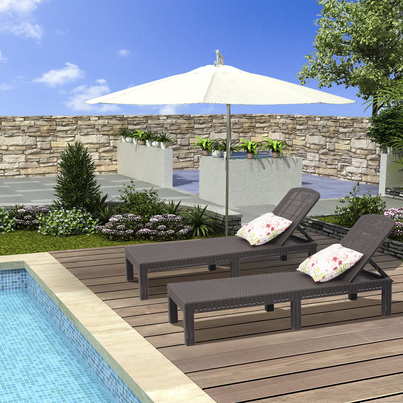 Waterproof Outdoor Chaise Lounge Chair - Patio Pool Sunbed with Adjustable Backrest, Mocha Brown for Relaxing by the Pool, Beach or Garden