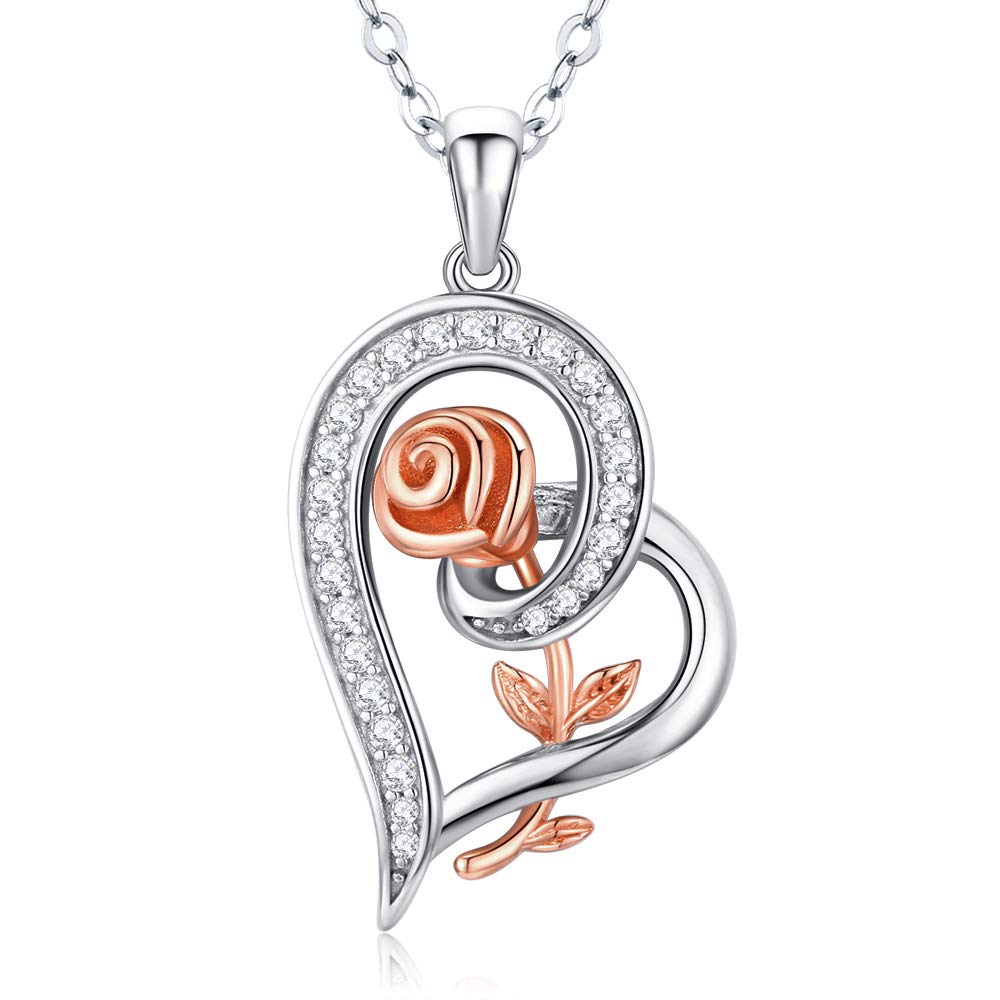 Valentine's Day Gifts for Women - Sterling Silver Heart Rose Necklace | Birthday Jewelry for Mom, Girlfriend & Wife | Perfect for Anniversaries, Date Nights & Romantic Occasions
