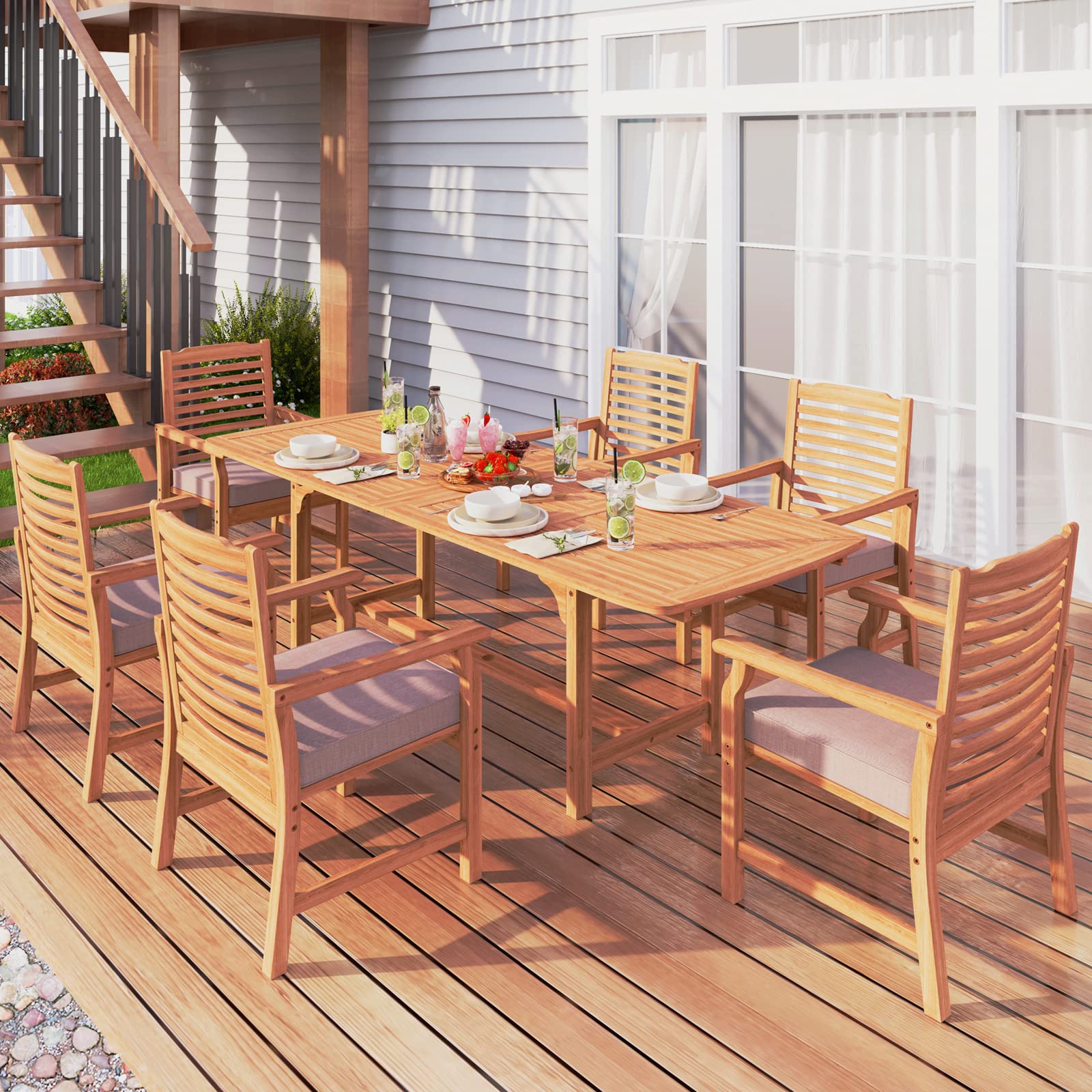 Sophia & William 2-Piece Acacia Wood Patio Dining Chairs with Cushions - Outdoor Oil Finish Middle Back Wooden Armchairs Set - Natural Teak Wood Chairs for Porch, Yard, Balcony, Deck - Perfect for Outdoor Dining, Lounging & Entertaining