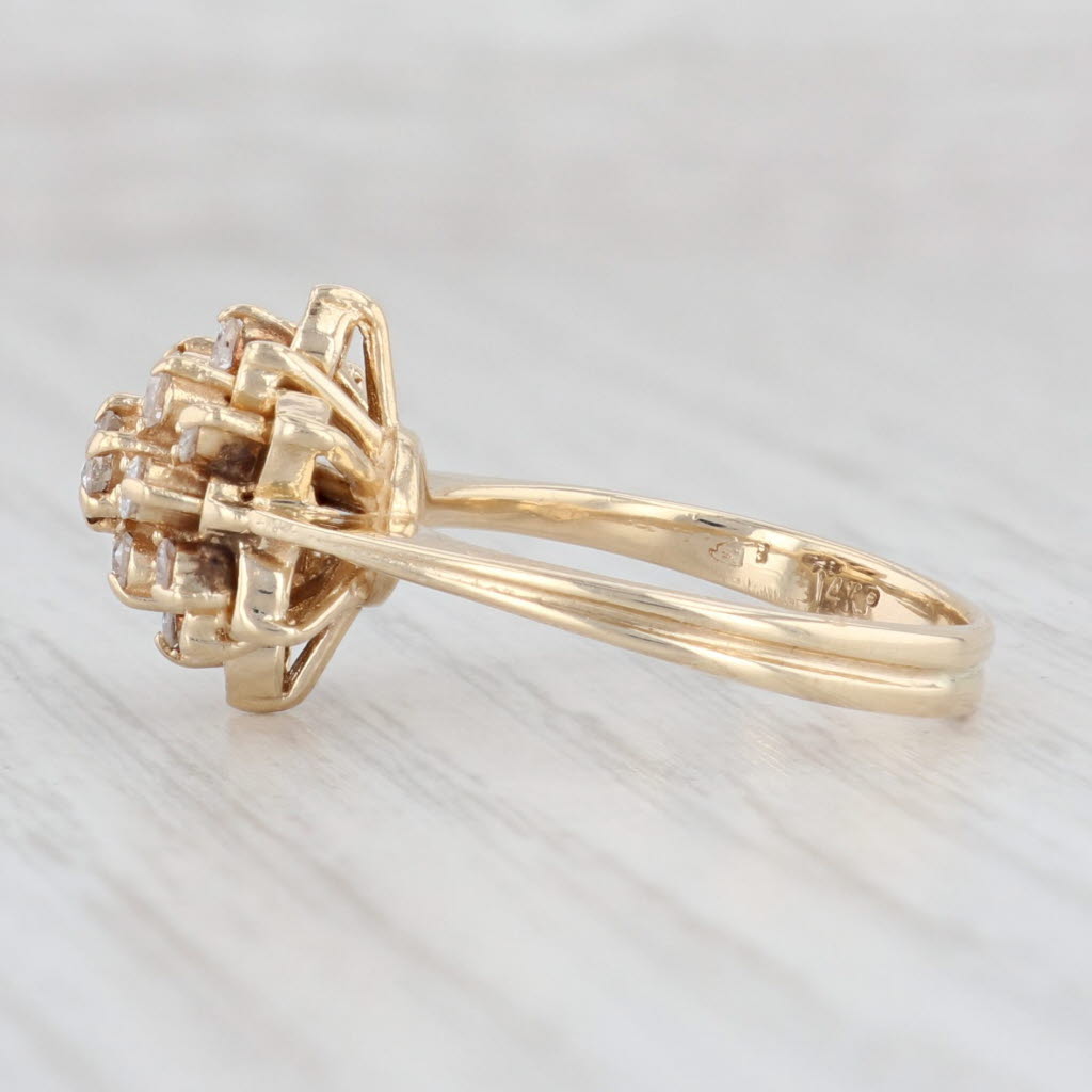 0.47ctw Diamond Cluster Flower Ring 14k Yellow Gold Size 6.75 - Elegant Engagement Ring for Women, Wedding Proposal, Anniversary Gift, Valentine's Day Present