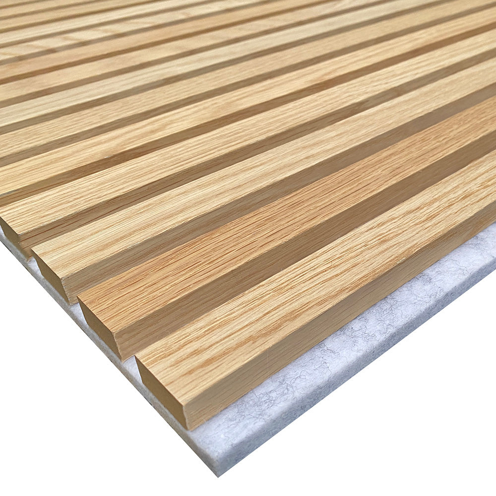 WOODFLEX Flexible Acoustic Wood Slat Panel - 3 Sided Oak Veneer on Light Grey - 2700mm x 600mm - Soundproof Wall Panels for Home Theater, Office & Studio Decoration