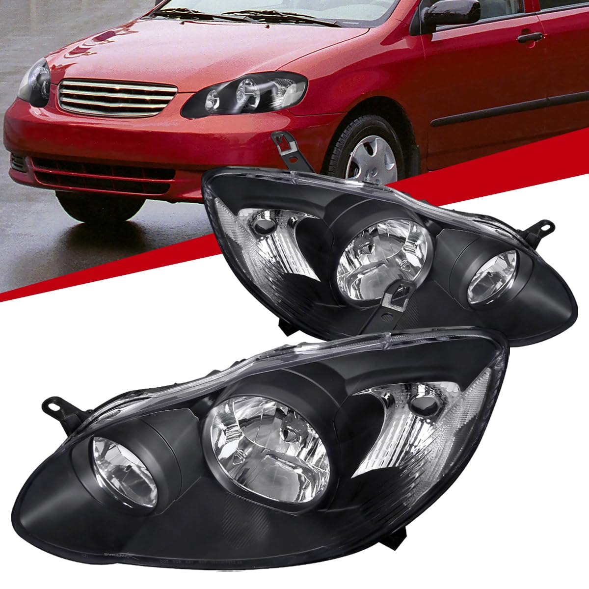 03-08 Toyota Corolla CE LE S JDM Replacement Black Clear Headlights & Lamps - Perfect for Night Driving & Car Upgrades
