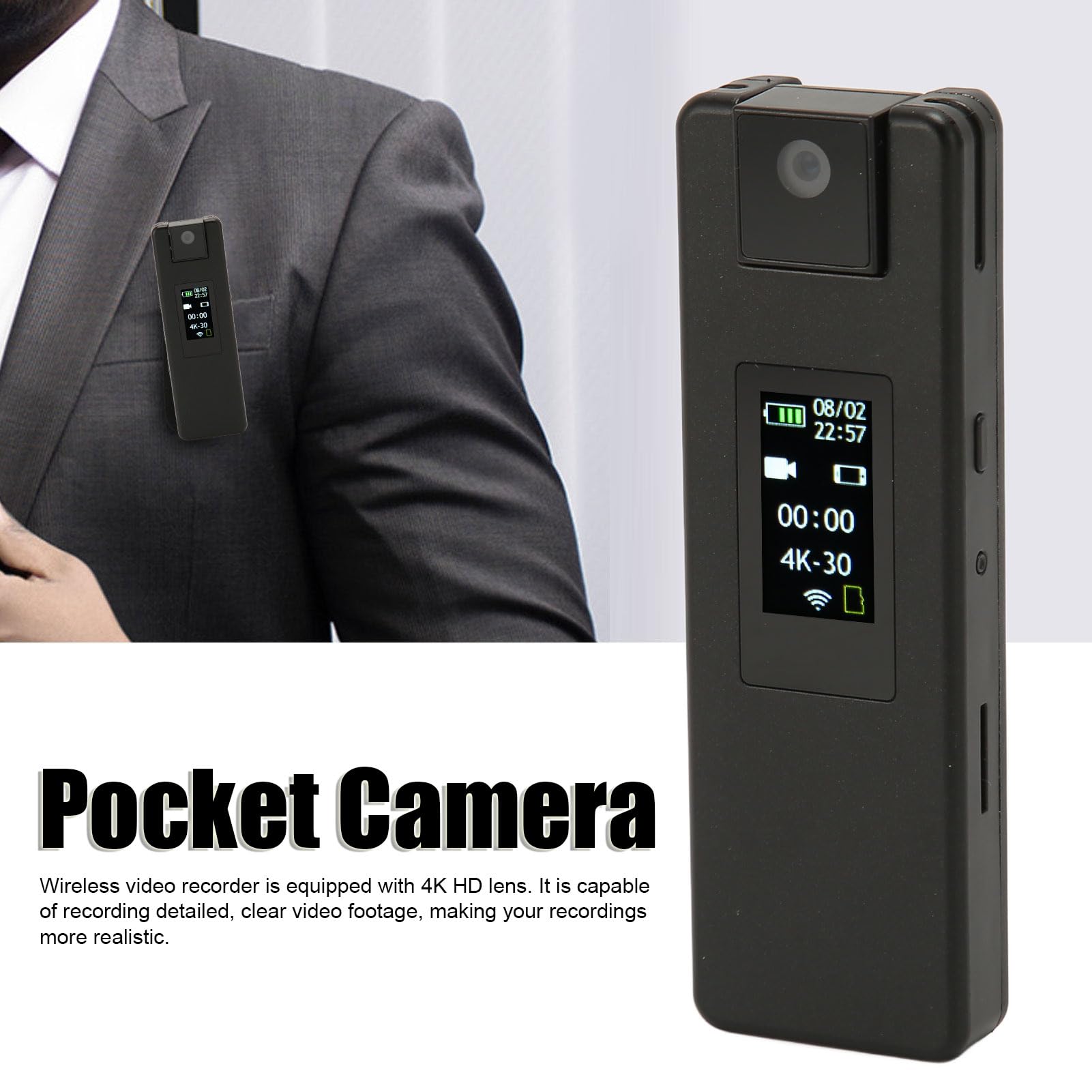 Huairdum Body Worn Camera - Wireless ABS Sports Action Camera for Cycling, Running & Outdoor Adventures | HD Video Recording, Compact & Durable Design