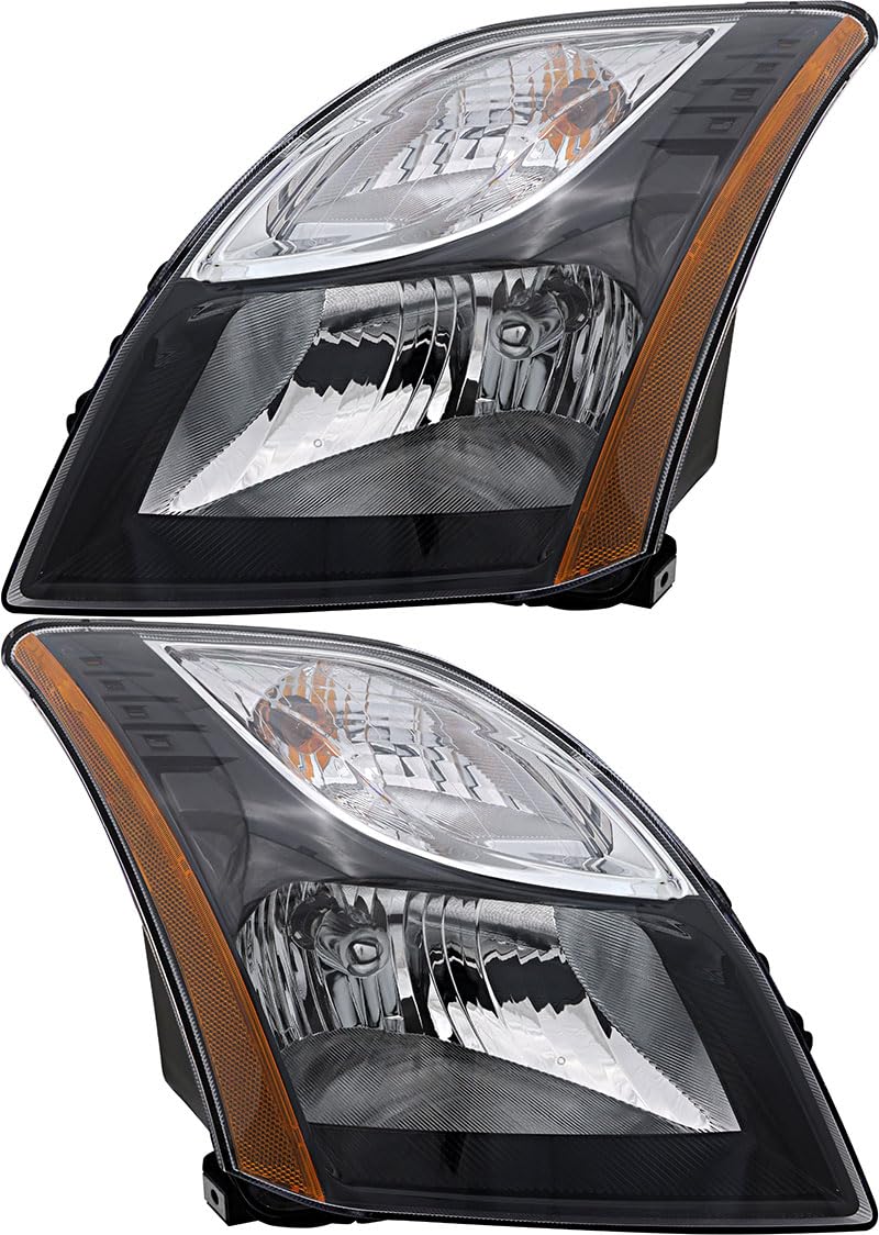 Nissan Sentra Headlights Lamps Set - Halogen Black Trim for 2010 2011 2012 Models - Driver & Passenger Side Replacement - Perfect for Night Driving and Foggy Conditions