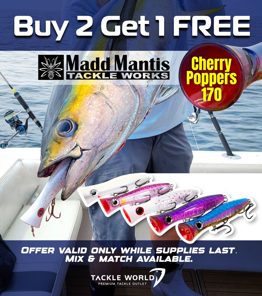 **Madd Mantis Cherry Poppers Floating Rigged Fishing Lures – Topwater Bass & Trout Bait for Freshwater & Saltwater Fishing**    *Perfect for casting in lakes, rivers, and coastal waters to attract aggressive strikes from bass, trout, and other game fish.*