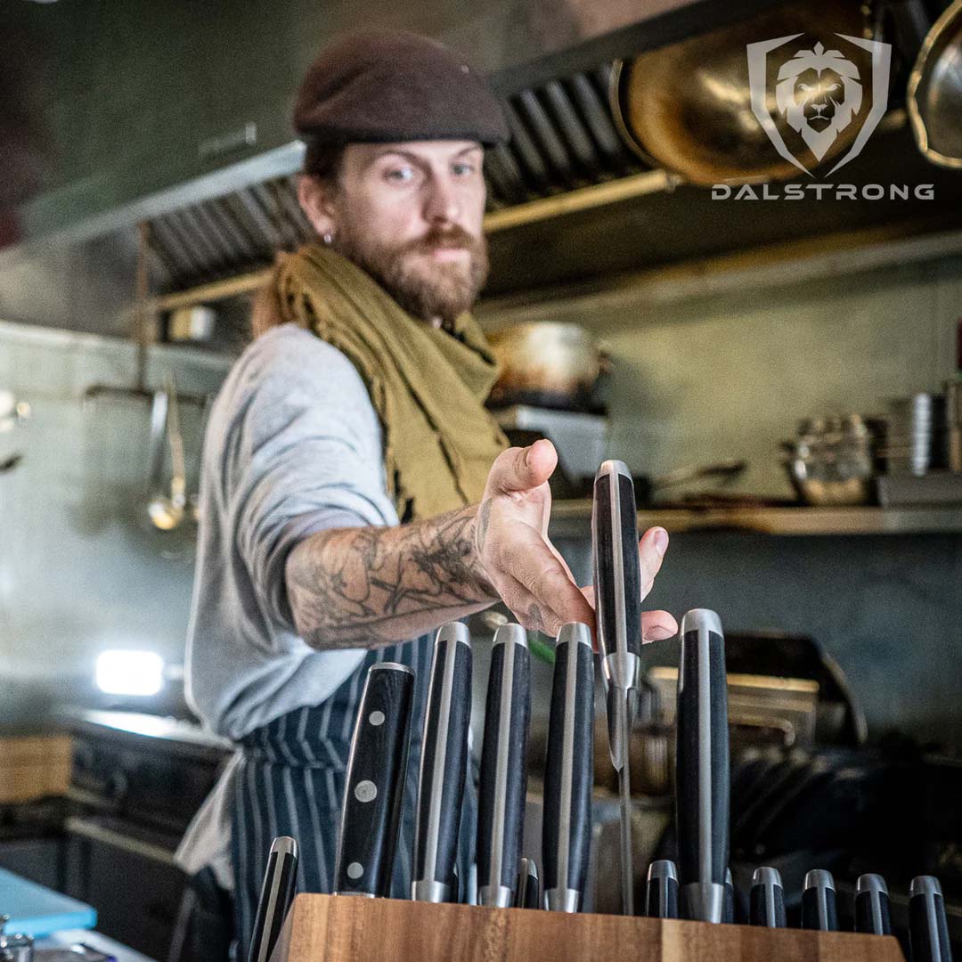 18-Piece Colossal Knife Set with Wooden Block - Gladiator Series Professional Kitchen Knives | NSF Certified | Dalstrong | Perfect for Home Chefs & Culinary Enthusiasts