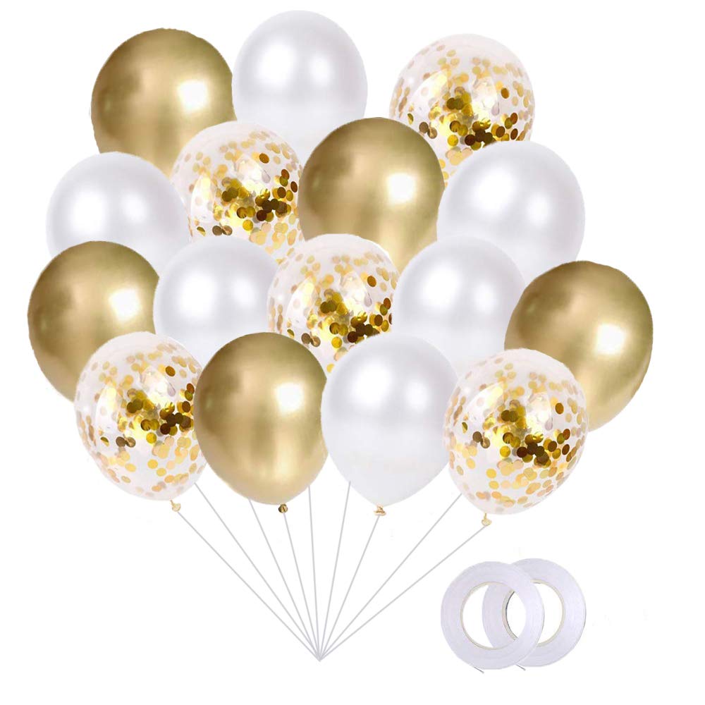 60 Pack Gold Pearl White Gold Confetti Balloons - 12 Inch Latex Glitter Balloons for Birthday, Wedding, Baby Shower, Bridal Shower & Party Decorations - Perfect for Indoor and Outdoor Celebrations