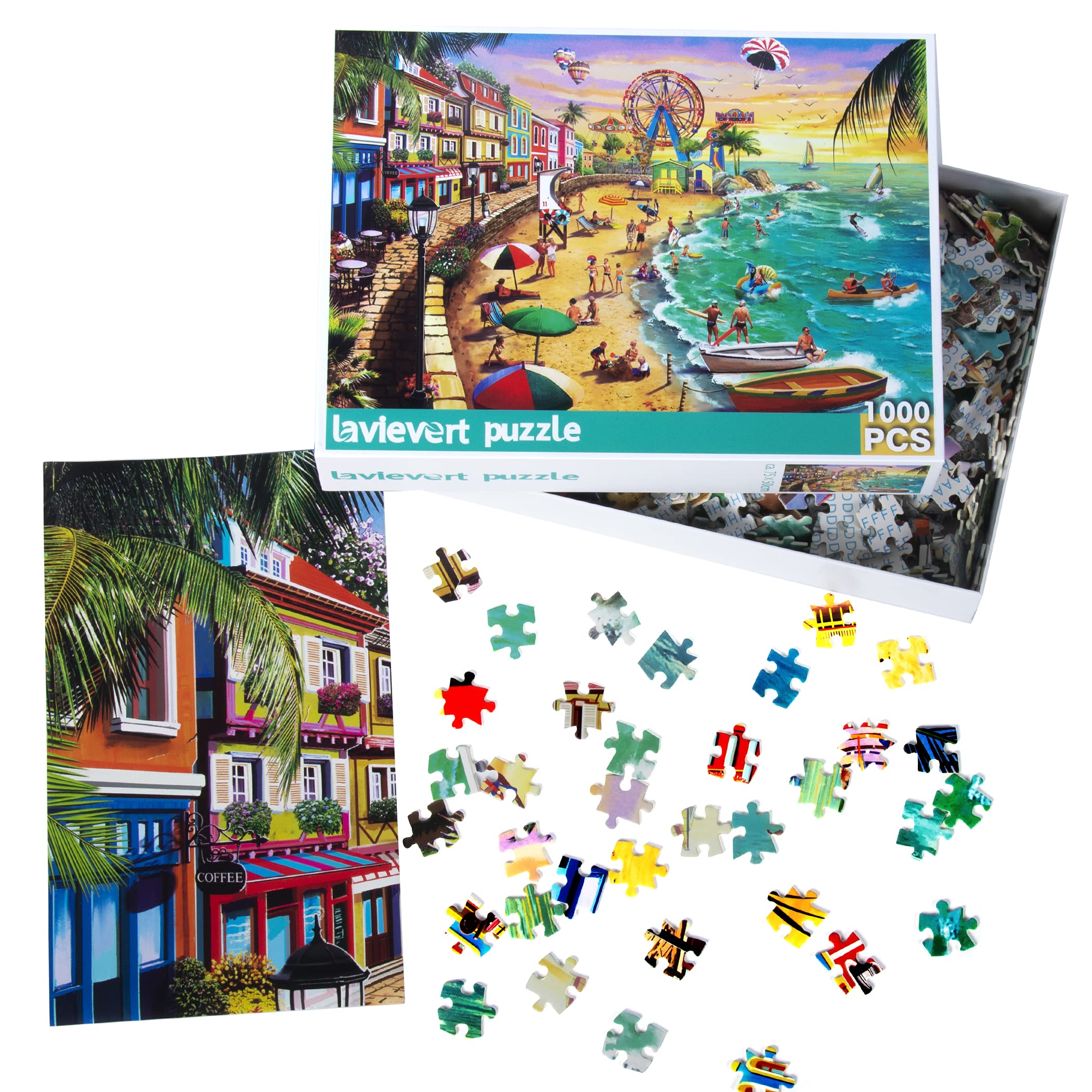 Lavievert 1000 Piece Jigsaw Puzzle for Adults & Kids - Beach & Happy Vacation Scenes - Perfect for Family Game Night, Relaxation & Home Decor