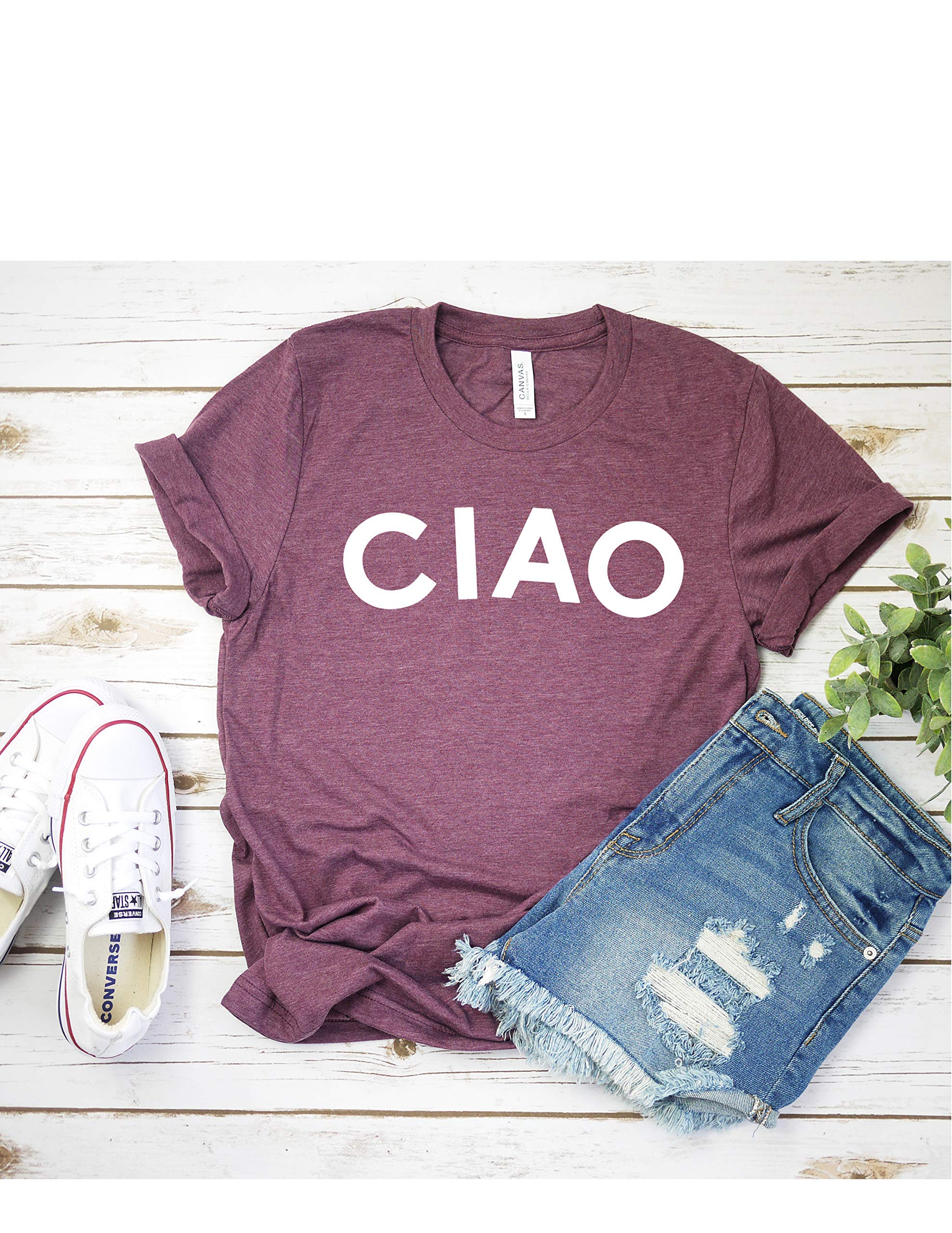Stylish CIAO French Graphic T-Shirt for Women - Casual Short Sleeve Top with Hello/Goodbye Print - Perfect for Everyday Wear, Travel & Social Outings
