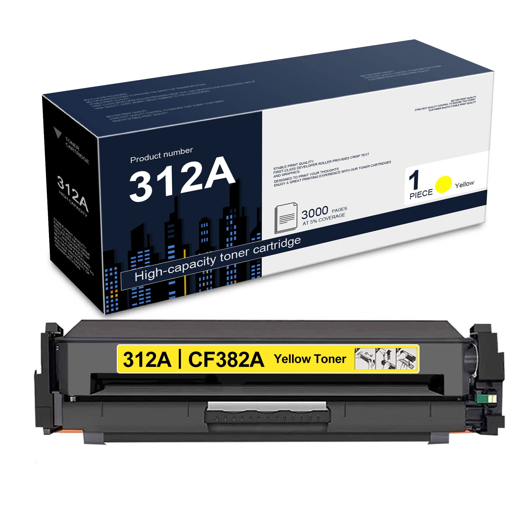 High Yield 312A Yellow CF382A Remanufactured Toner Cartridge - 1-Pack Replacement for HP Pro MFP M476dw M476dn M476nw Printers | Office & Home Printing Solution