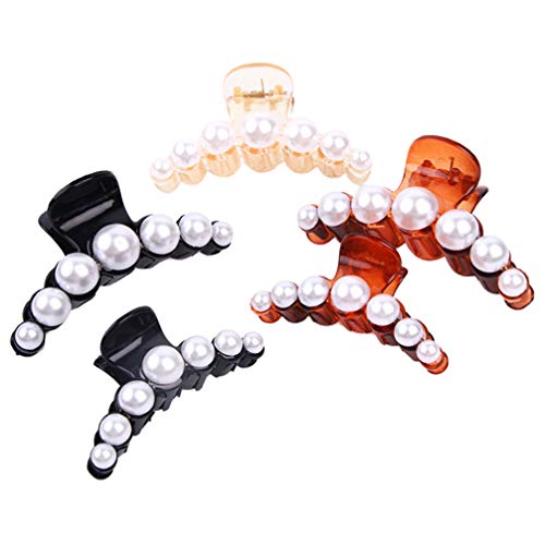 EXCEART Elegant French Style Pearl Hair Claw Clip - Crystal Hair Barrettes for Women & Girls (5pcs) - Perfect for Weddings, Parties & Everyday Hairstyles