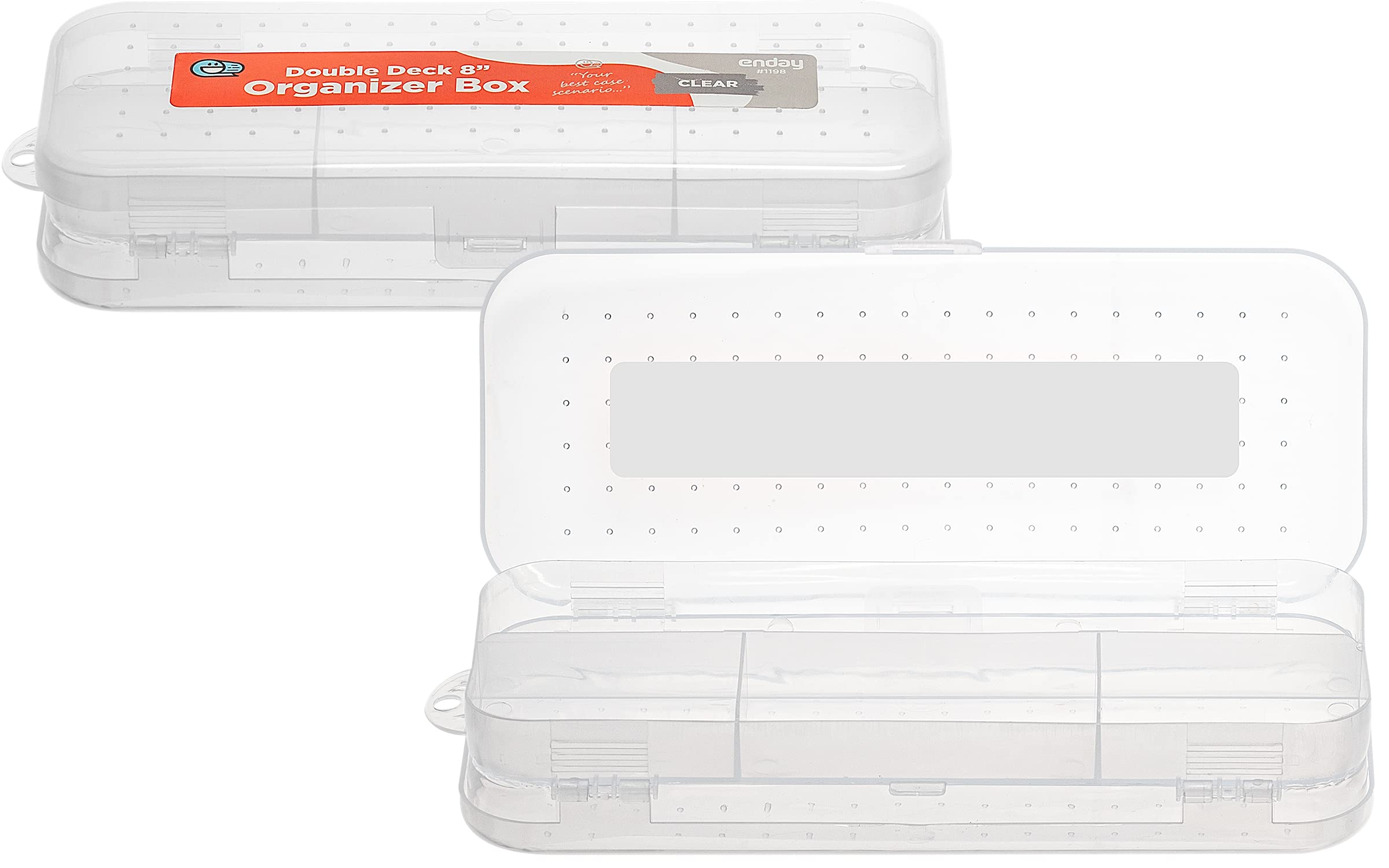 Enday Clear Plastic Double Deck Pencil Case with 7 Compartments - Stackable School & Office Supplies Organizer (24 Pack) for Students, Teachers & Professionals - Perfect for Desk, Backpack & Drawer Storage