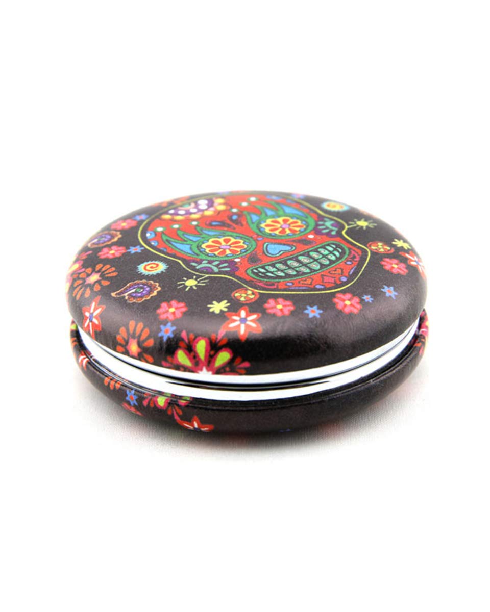 Sugar Skull Compact Mirror - Portable Makeup Mirror for Women, Gothic Skull Design, Perfect Gift for Halloween, Dia de Los Muertos, Cosplay & Travel (Red Skull) | Compact & Stylish for Purse, Vanity & On-the-Go Touch Ups