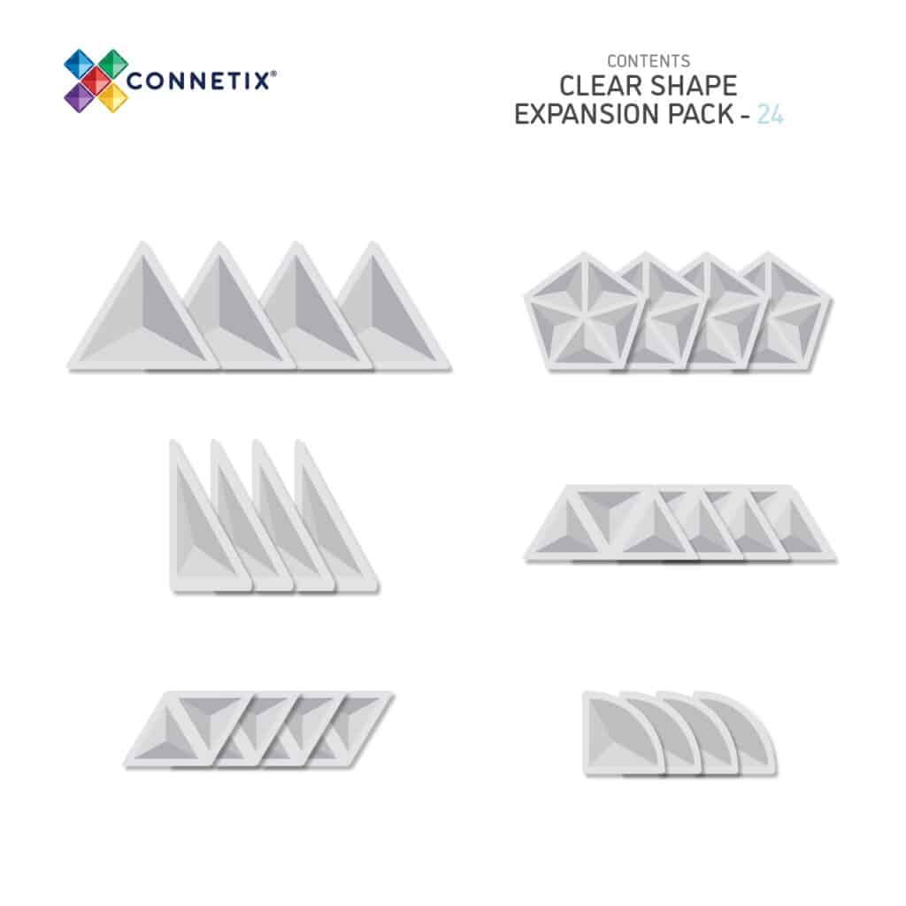 Connetix Magnetic Tiles 24-Piece Expansion Pack - Clear Rainbow Color STEM Educational Building Toys for Kids - Perfect for Classroom, Birthday Gifts & Creative Play