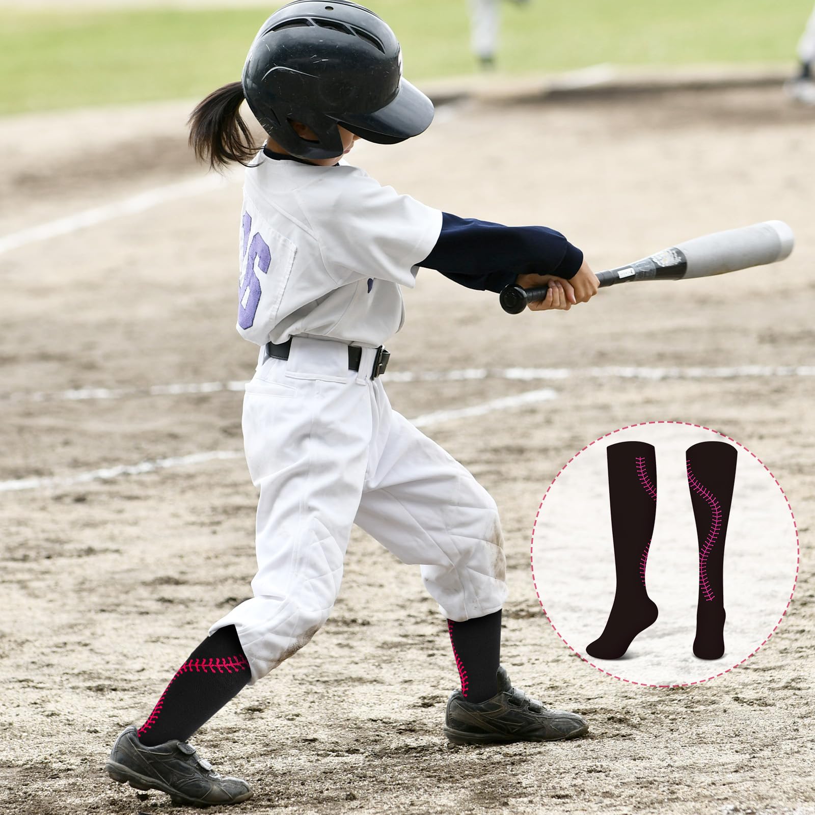 Xtremee 6 Pairs Neon Pink Softball Socks for Girls - Breathable Athletic Sports Socks with Cushioned Sole - Perfect for Softball Games, Team Sports & Active Wear