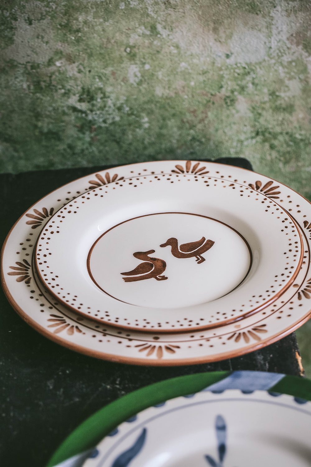 Hand Painted Ceramic Plate with Duck Design - Elegant Dinnerware for Home Decor, Kitchen & Gift Giving