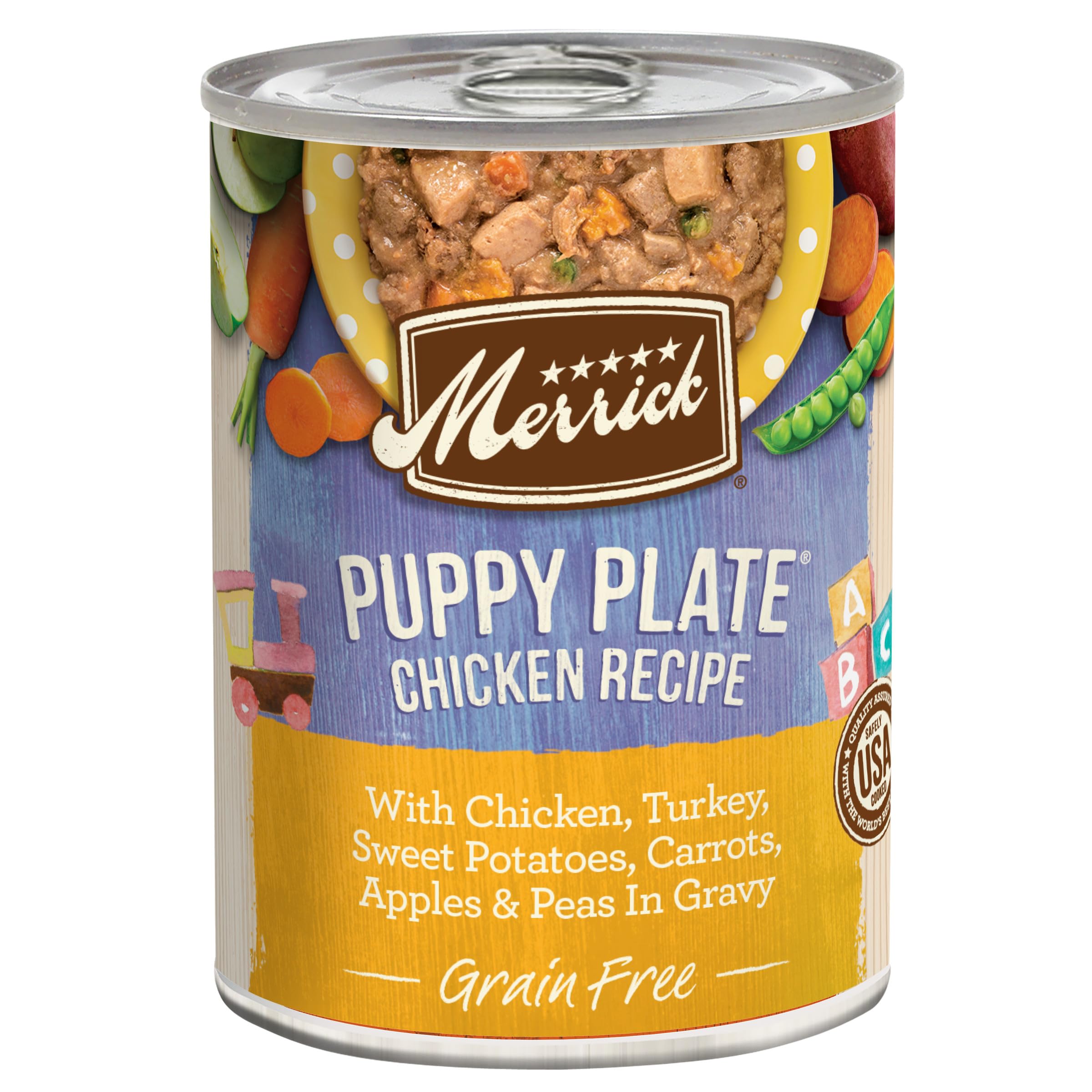 Merrick Grain Free Wet Puppy Food - Premium Soft Gluten Free Canned Dog Food, Chicken Recipe (12 Pack of 12.7 oz Cans) | High Protein Puppy Meal for Growing Dogs, Digestive Health & Picky Eaters | Perfect for Training Rewards, Meal Toppers & Puppy Weaning