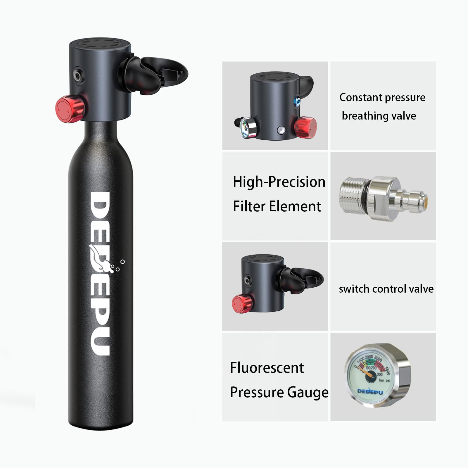DEDEPU 0.5L Mini Scuba Tank - Portable Dive Oxygen Tank with 5-10 Minutes Underwater Time - Compact Scuba Diving Gear for Snorkeling, Pool Training & Emergency Backup