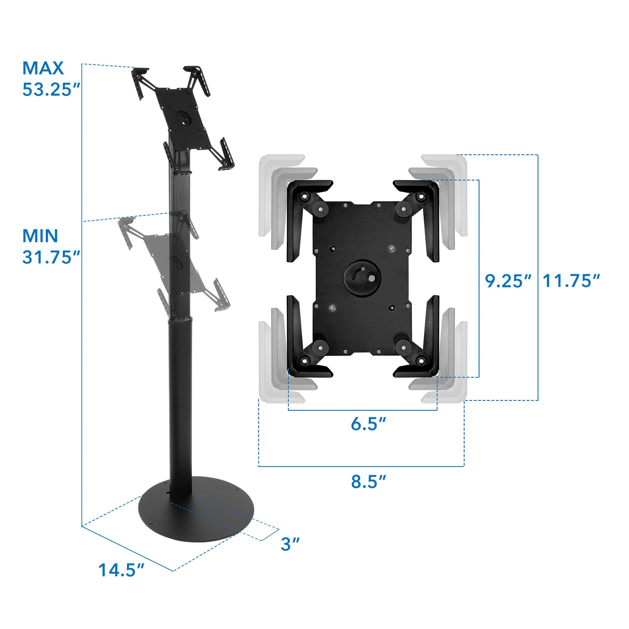 Mount-It! Universal Anti-Theft Tablet Kiosk Stand for iPad Pro, Galaxy Tab, Surface Pro (9.7-13 Inch) - Adjustable Floor Stand with Secure Locking Mechanism | Perfect for Retail Stores, Trade Shows, POS Systems, Museums & Public Spaces - Durable Commercial Display Solution