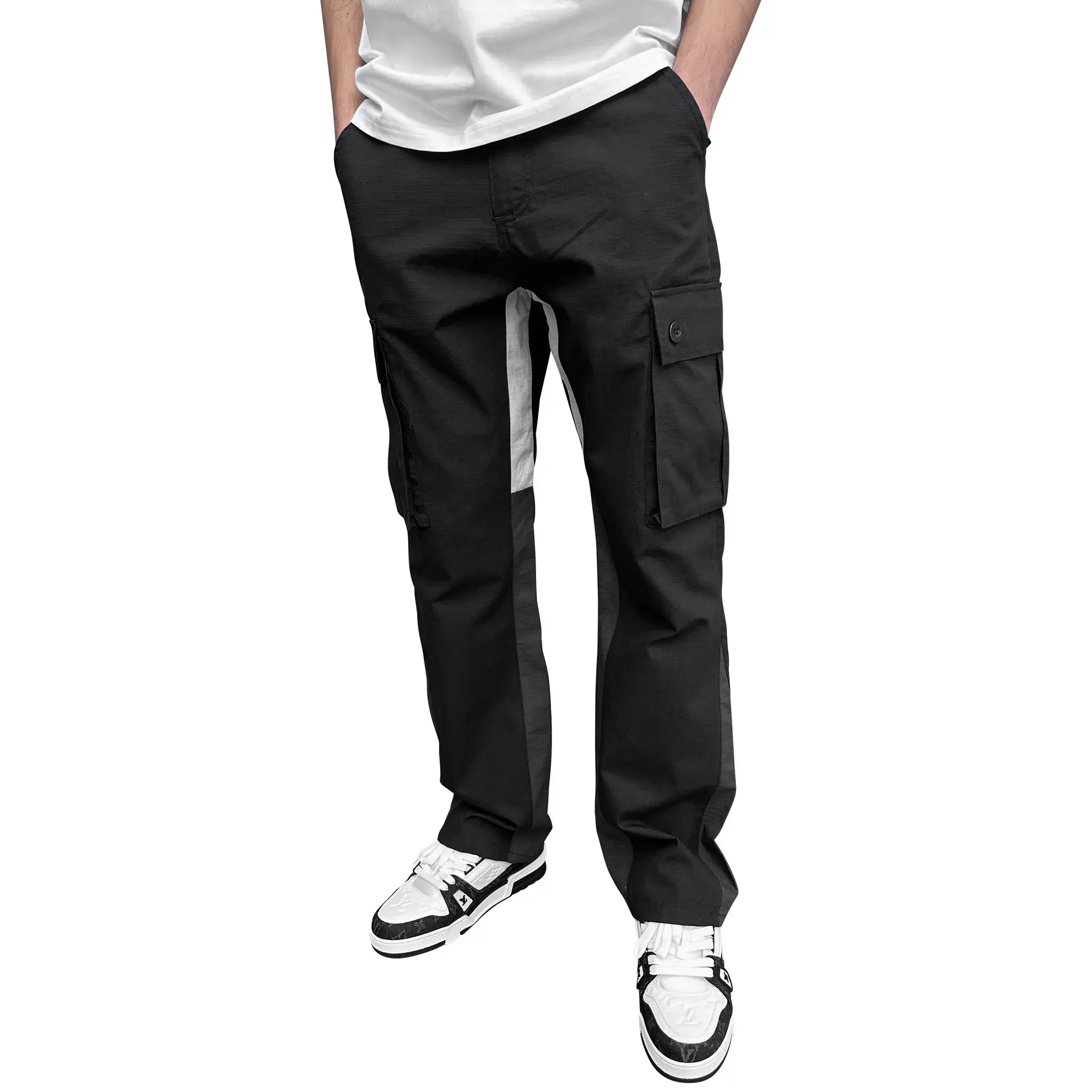 SIARR Flared Black Cargo Pants for Women - High Waist Military Style Joggers with Pockets | Perfect for Streetwear, Workout & Casual Outfits
