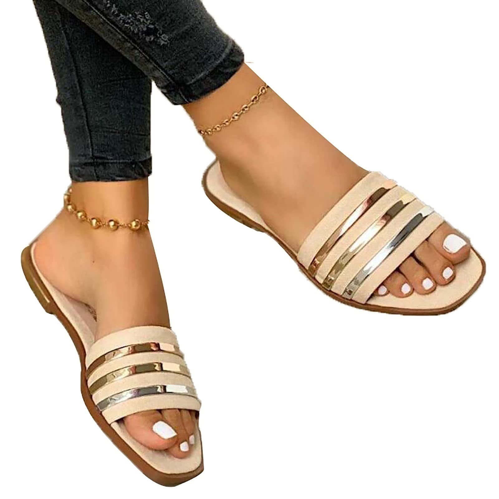 HSY SHOP Women's Casual Open Toe Sandals - Comfortable Flat Beach Slippers & Rome Sandals for Summer Walking, Travel, and Outdoor Activities