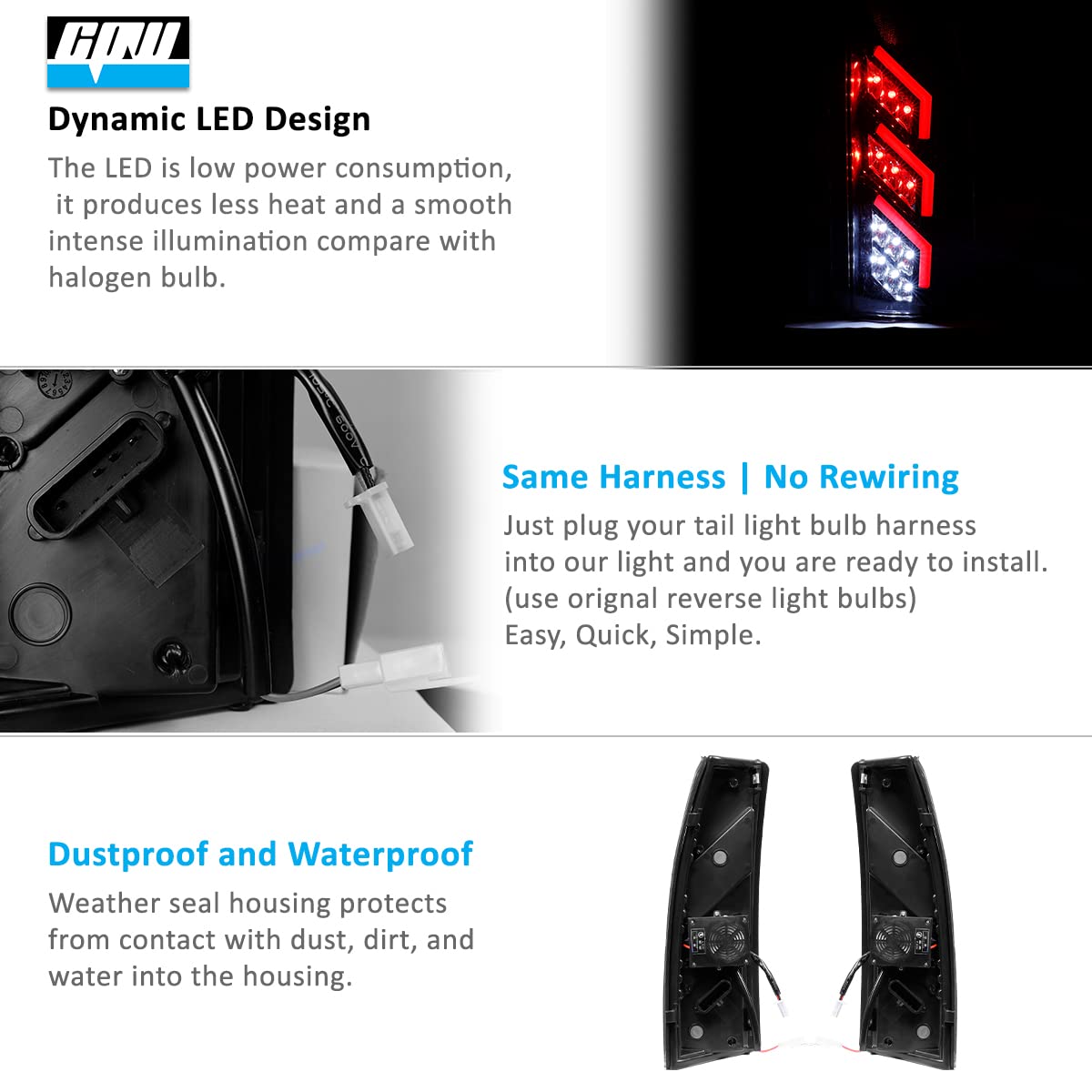 CPW LED Tail Lights - Gloss Black/Clear - Compatible with 1988-2000 Chevy C/K 1500/2500/3500, Suburban, Tahoe, Blazer, GMC C/K, Yukon, Cadillac Escalade - DOT/SAE Approved - Upgrade for Enhanced Visibility & Safety on Trucks & SUVs