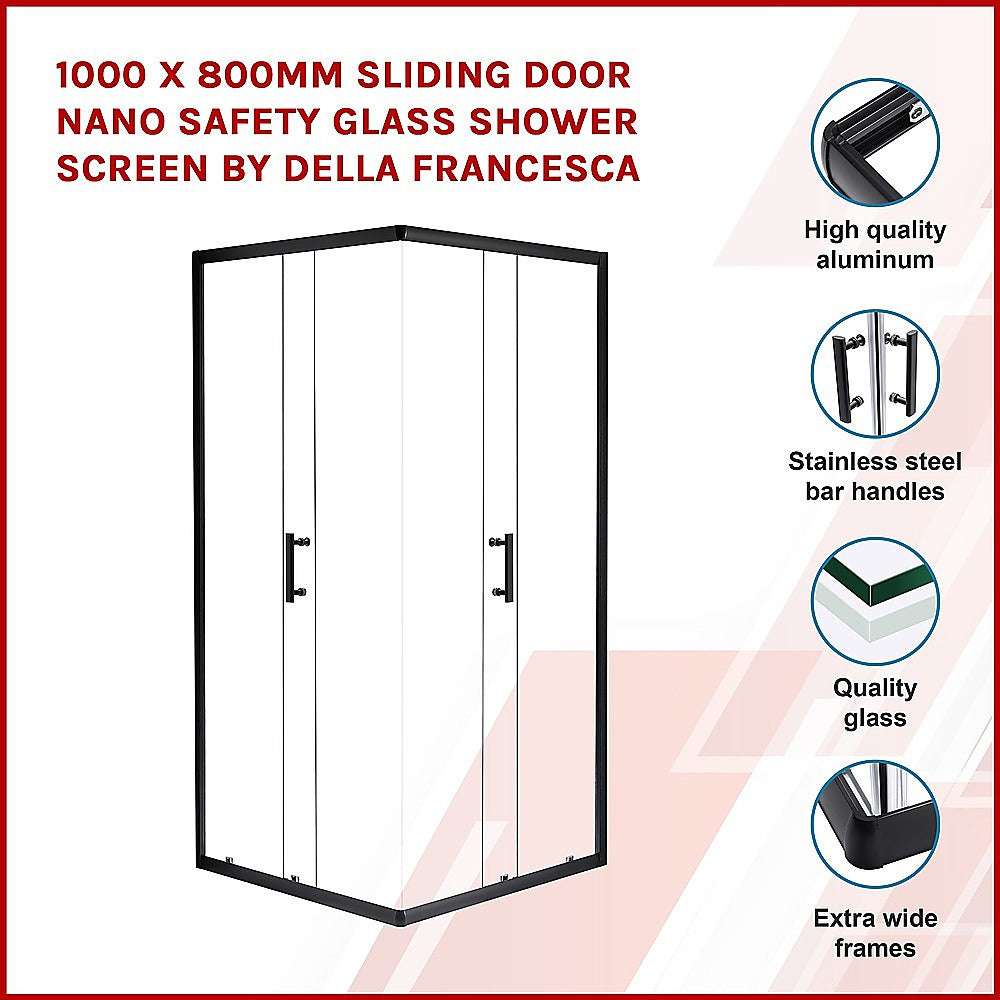 Della Francesca 1000 x 800mm Sliding Door Shower Screen with Nano Safety Glass - Perfect for Modern Bathrooms & Spa-Like Showers