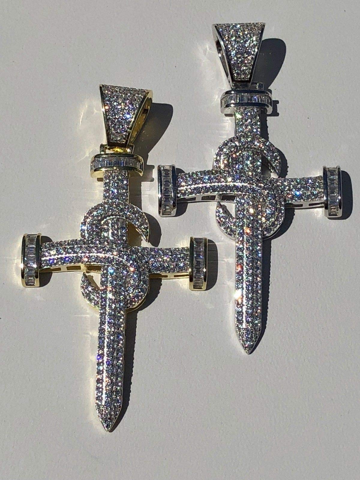 HarlemBling 925 Sterling Silver Iced Nail Cross Pendant for Men - Icy Baguette CZ Jewelry - Perfect for Hip Hop Chains & Streetwear Fashion Accessories