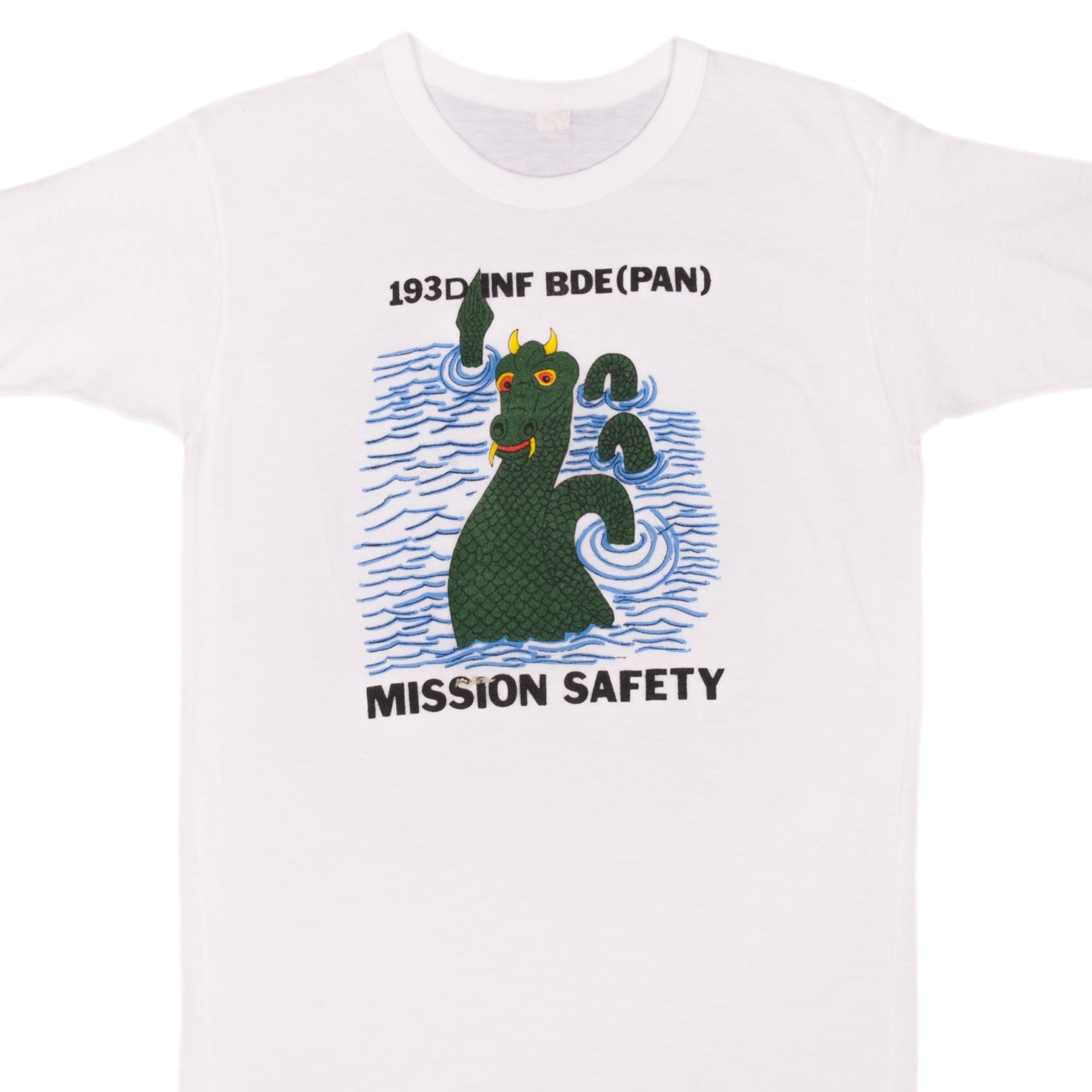 Vintage 193 Infantry Brigade Mission Safety Dragon Graphic Tee Shirt - 1960s Retro Military Style, Small Size - Perfect for Casual Wear, Vintage Lovers & Military Enthusiasts