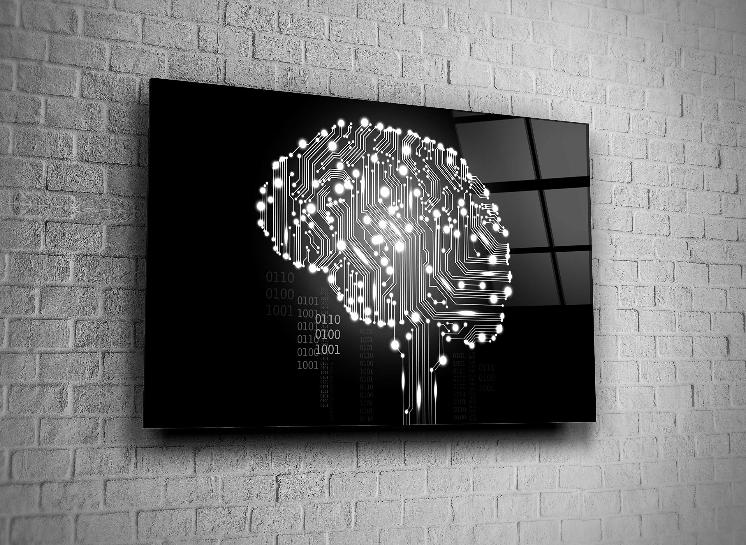 Blue Brain Abstract IT Decor Print - Tempered Glass Wall Art for Office & Home - Unique Gift for Tech Lovers & Professionals
