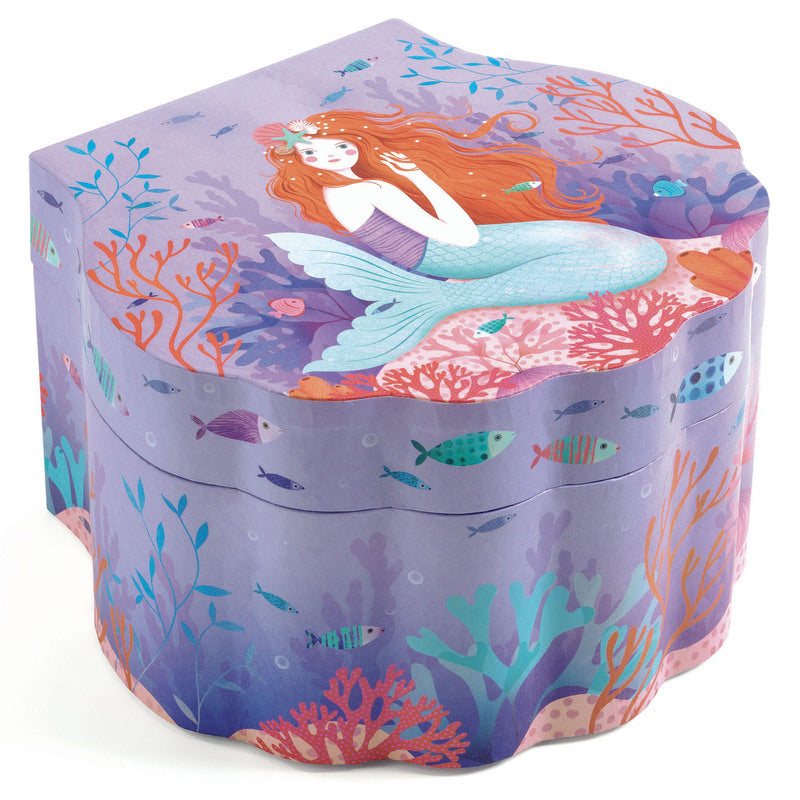 Djeco Enchanted Mermaid Music Box - Handcrafted Wooden Musical Jewelry Box with Dancing Ballerina - Perfect Gift for Girls, Birthday Present & Room Decor
