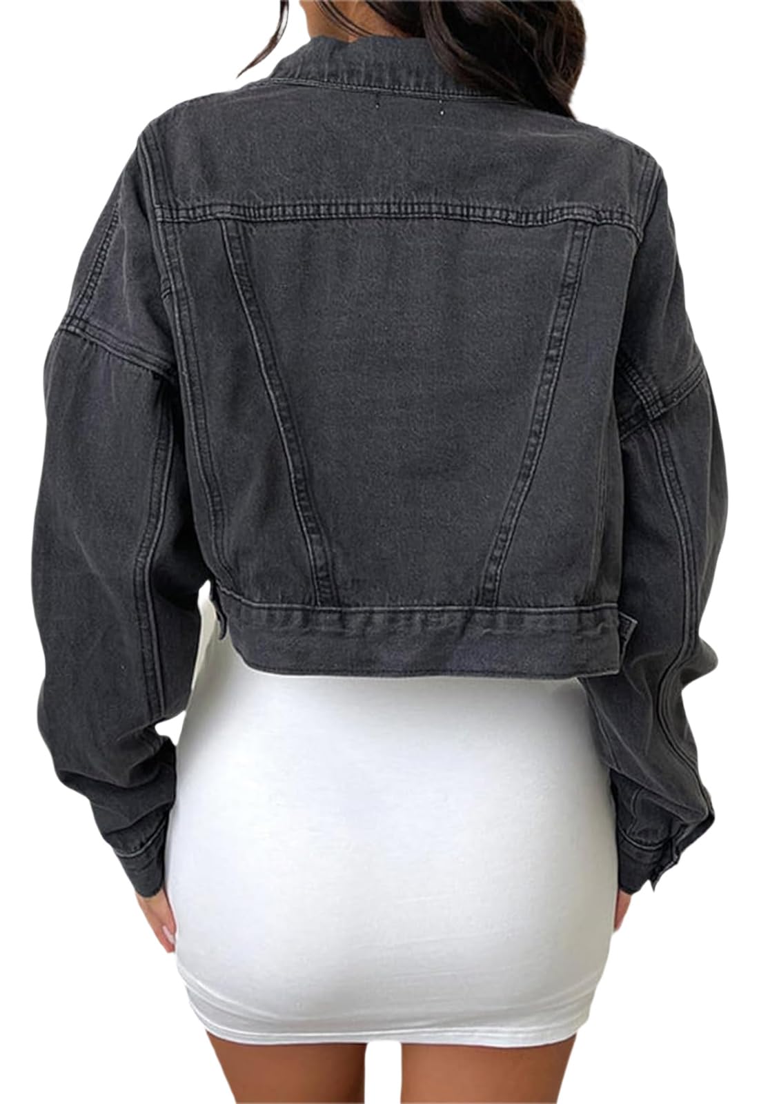 Women's Denim Cropped Jacket - Long Sleeve Button Down Shirt Coat for Casual Outfits | Perfect for Spring Layering, Date Nights & Streetwear Fashion