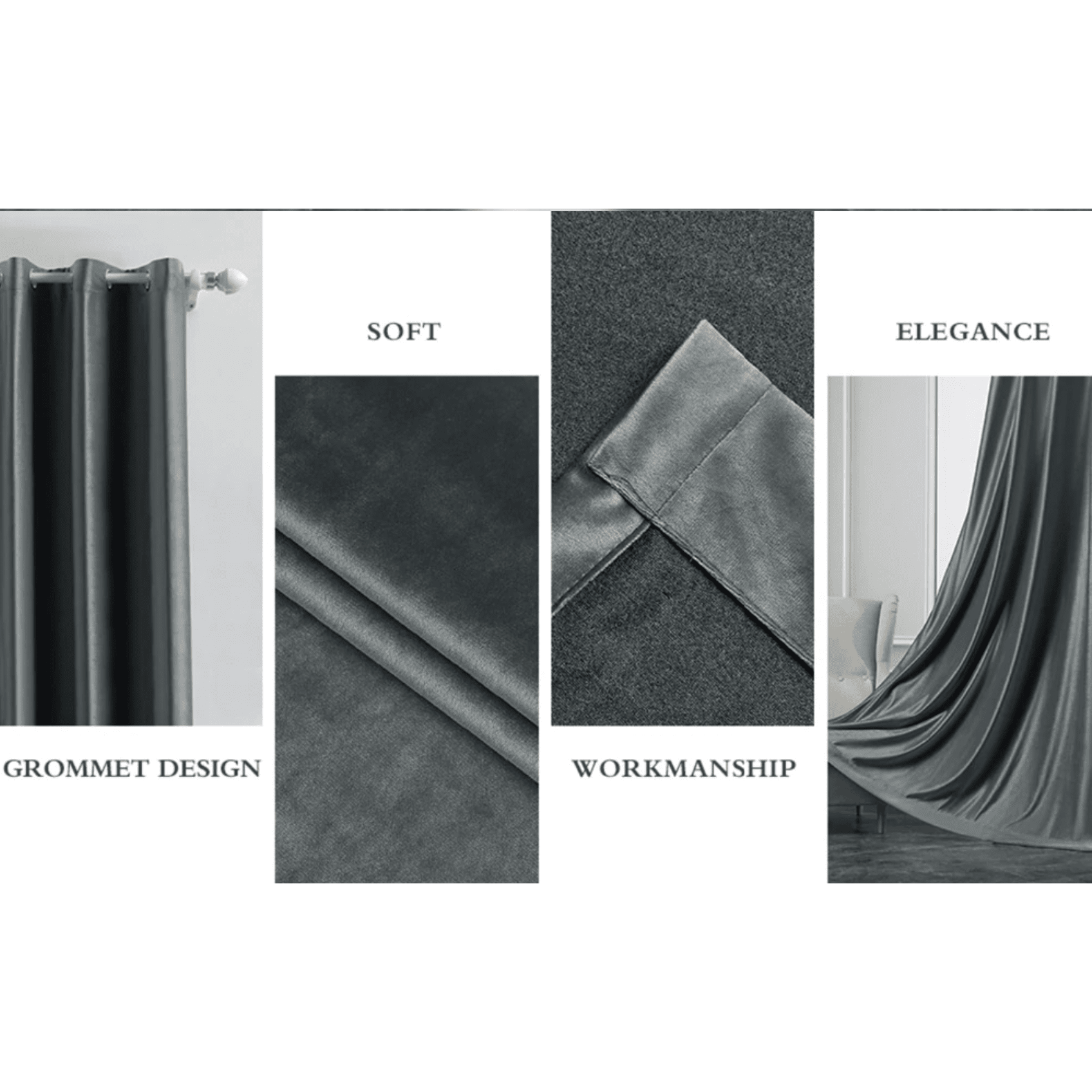 Brittany Velvet Plain Curtains in Gray - Blackout Window Drapes for Living Room & Bedroom - Soft Thermal Insulated Panels for Home Decor